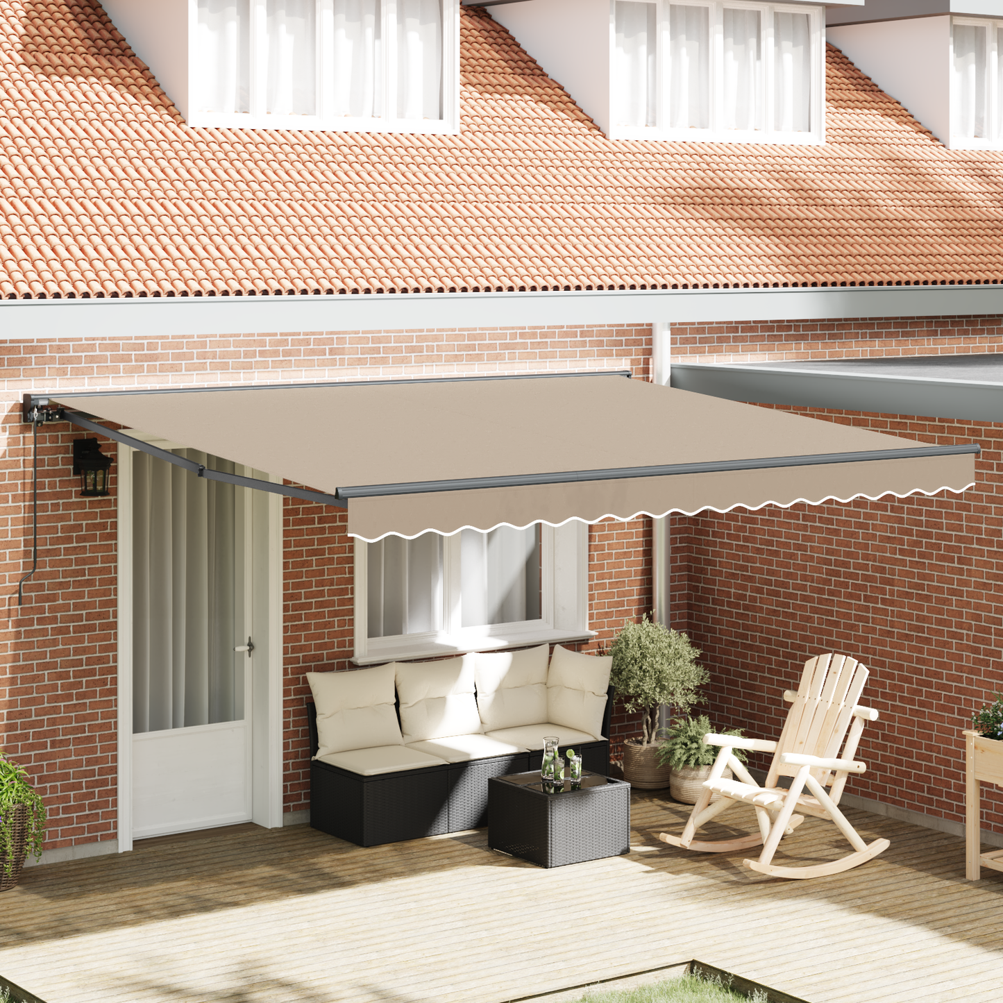 Awning Frame Beige 400 x 300 cm Polyester with PU coating