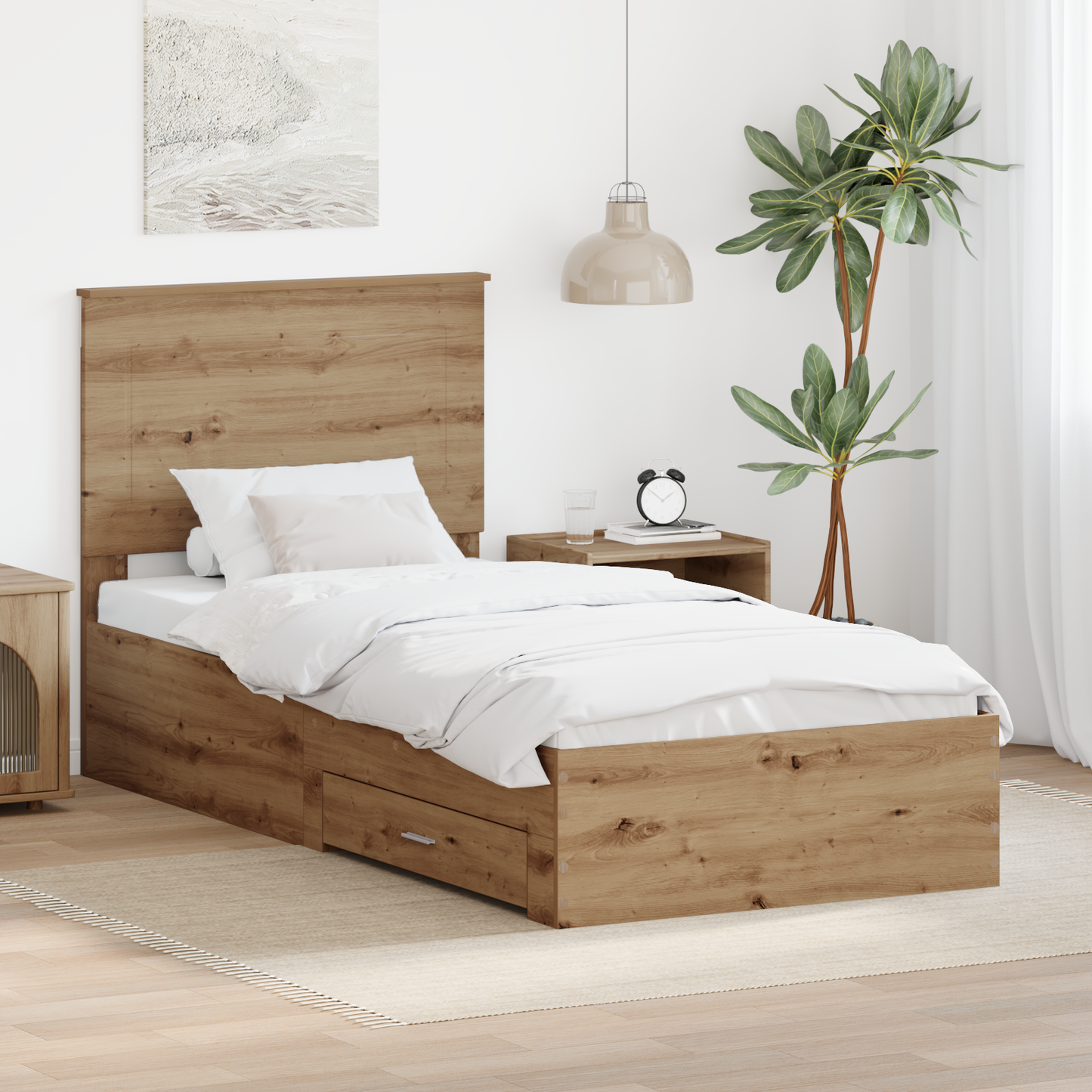 Bed Frame with Drawer Artisan Oak 100 x 200 cm Engineered Wood