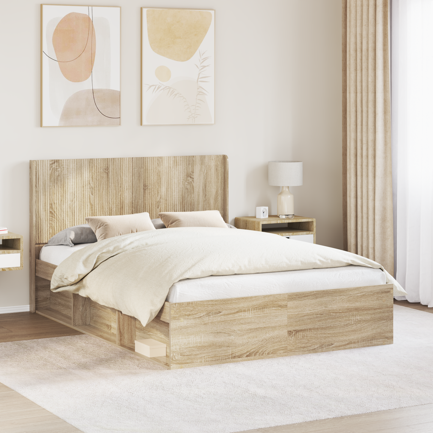 Bed Frame with Storage and Headboard 3 pcs Engineered Wood