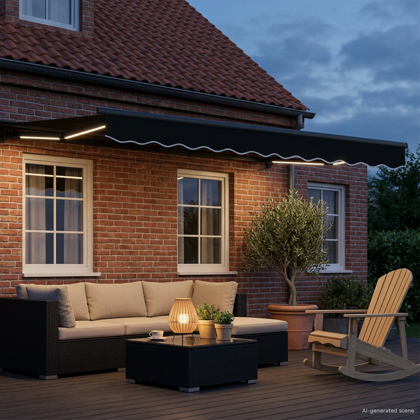 Manual Awning Frame with LEDs Black and Anthracite 3.5 x 2.5 m