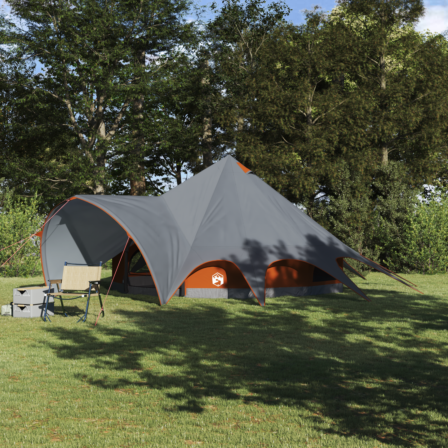Teepee Tent 5-Person Grey and Orange 415 x 415 x 247 cm