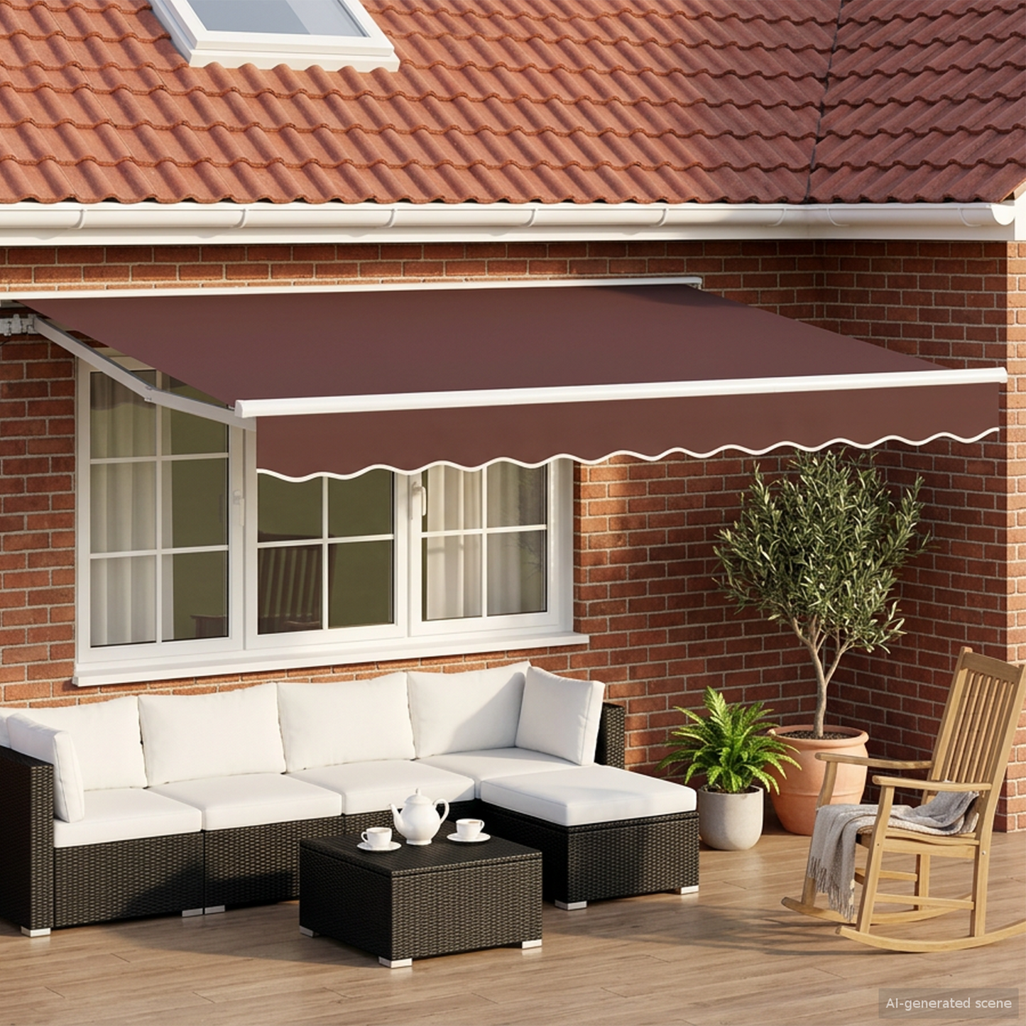 Manual Awning Frame with LEDs Brown and White 3.5 x 2 m