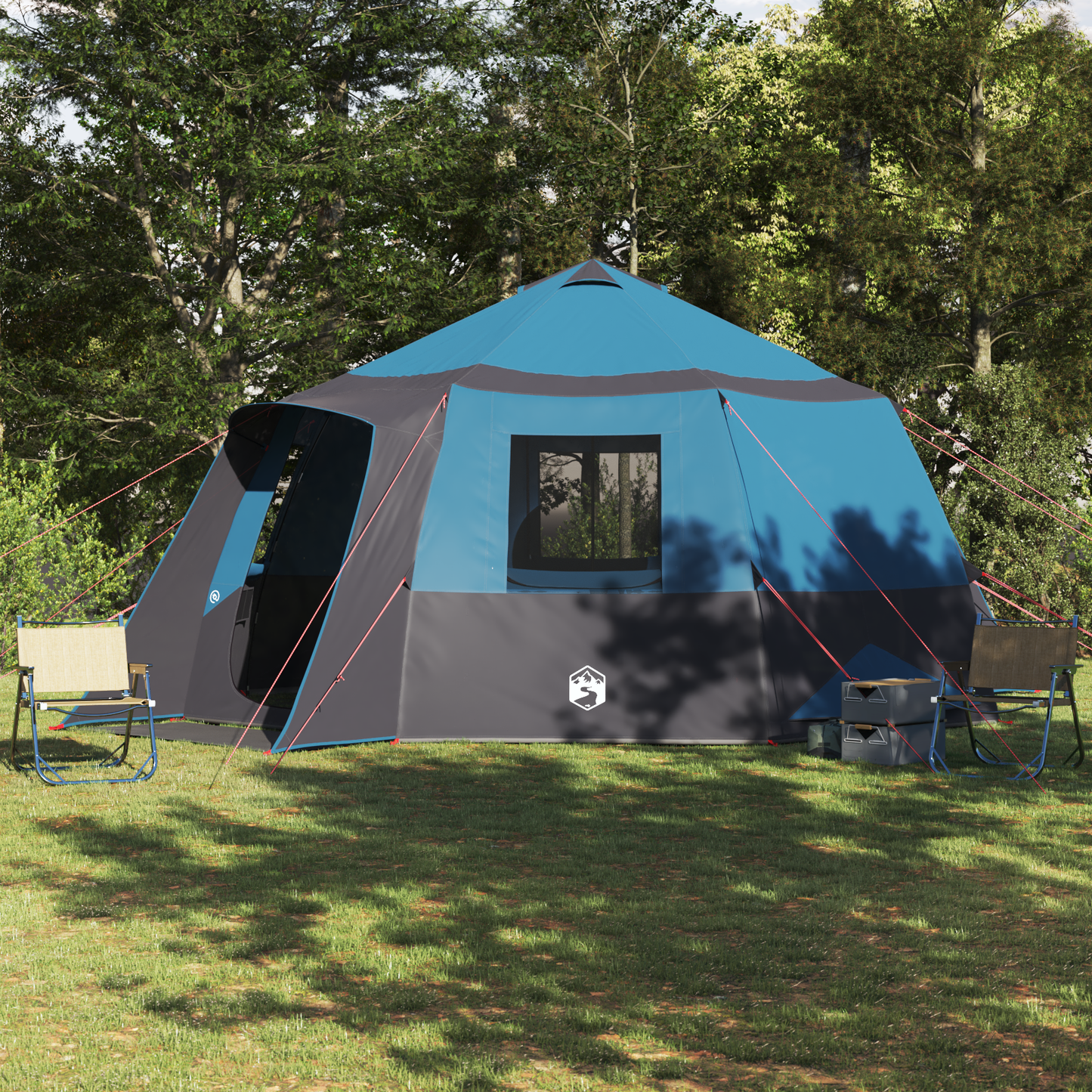 Cabin Tent 12-Person with Roof Blue and Grey 500 x 500 x 294 cm
