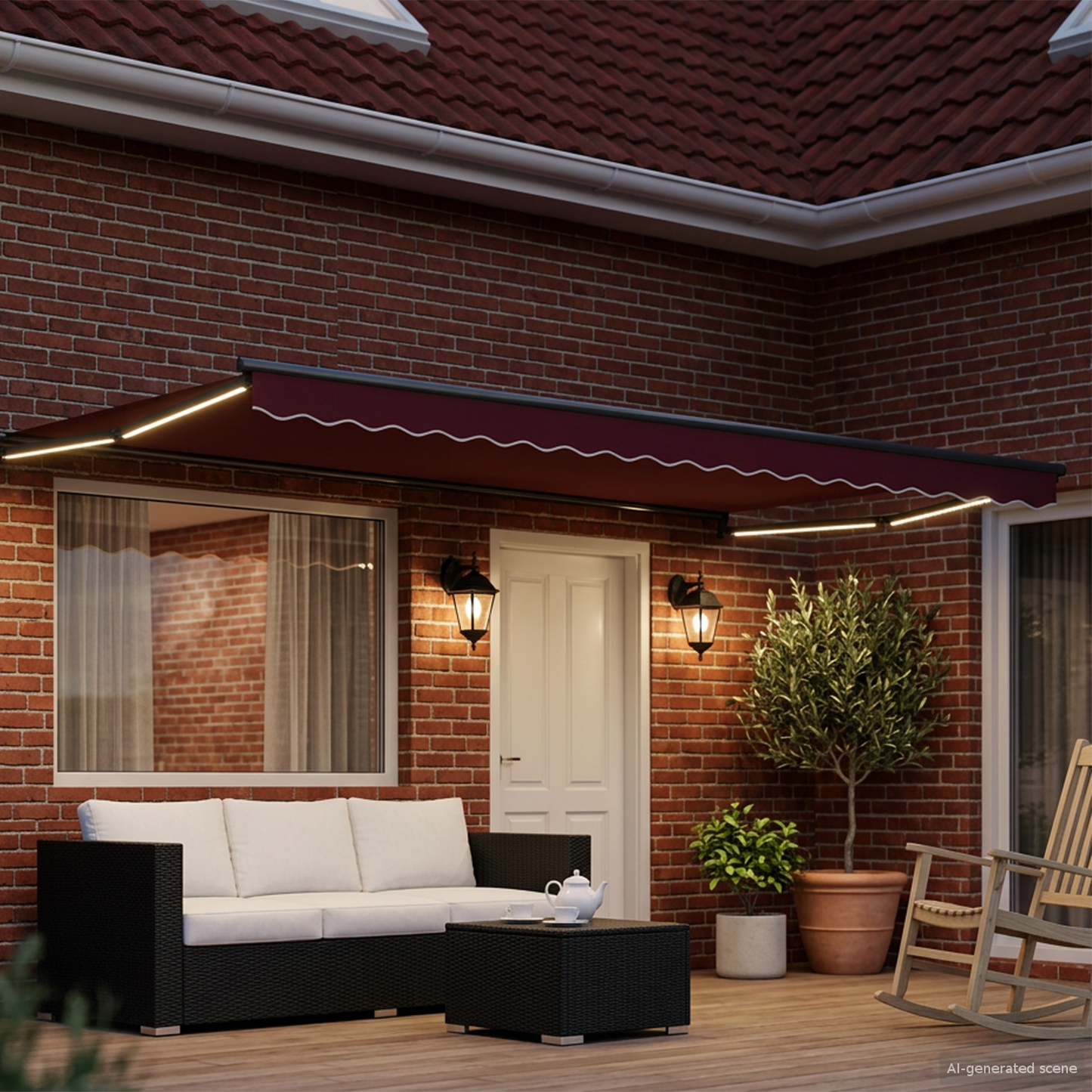 Manual Retractable Awning with LEDs Red and Anthracite 4 x 3 m