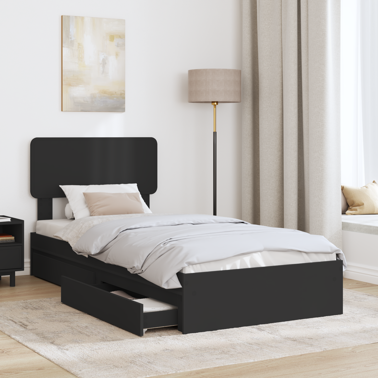 Storage Bed with Headboard Black 90 x 190 cm Engineered Wood