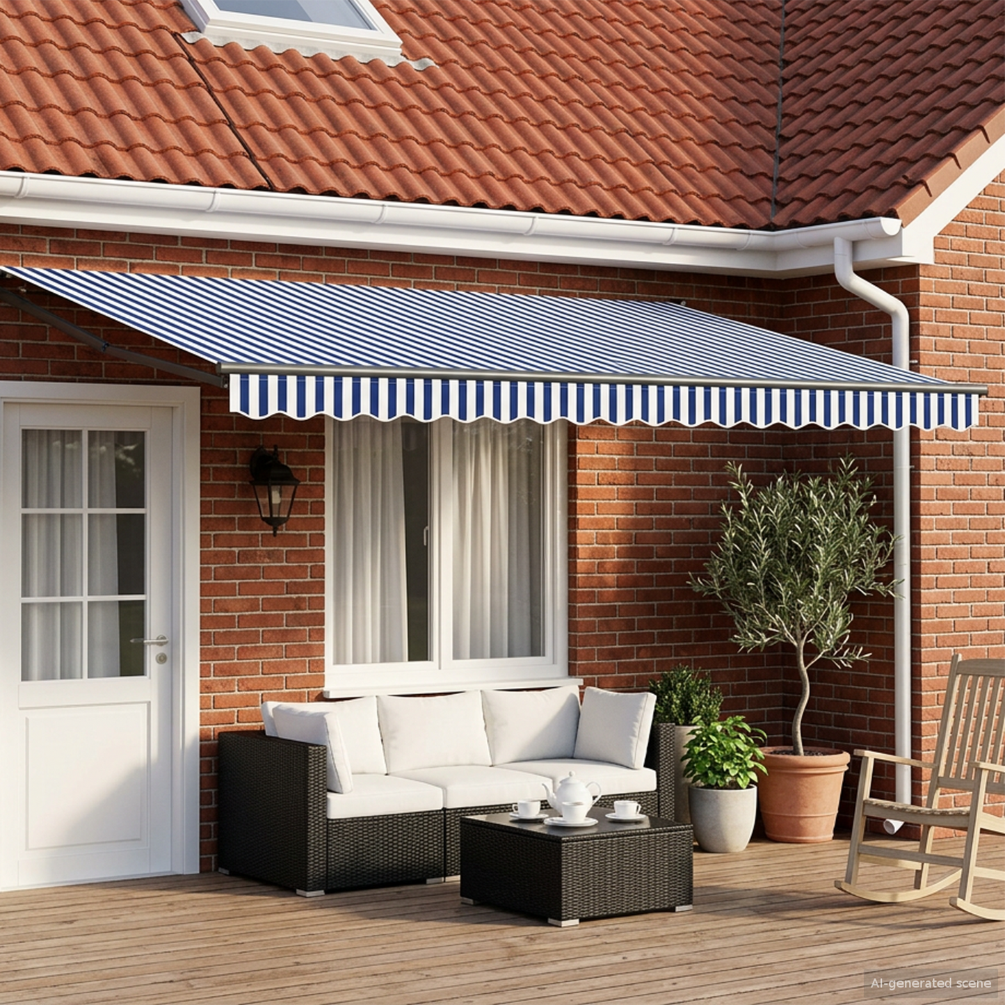 Electric Retractable Awning Blue, White and Anthracite 4 x 3 m