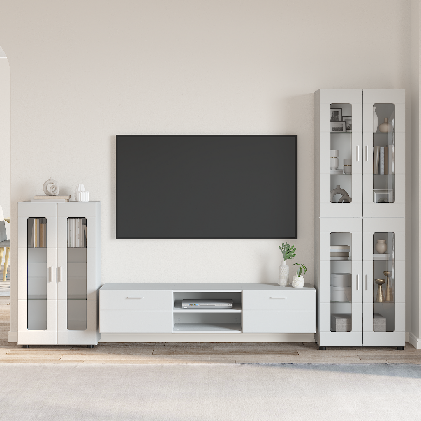 TV Cabinet Set with Drawer FLORIN 3 pcs White Engineered Wood