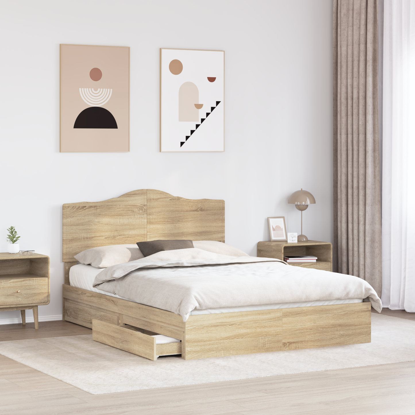 Storage Bed with Drawer Sonoma Oak 150 x 200 cm Engineered Wood