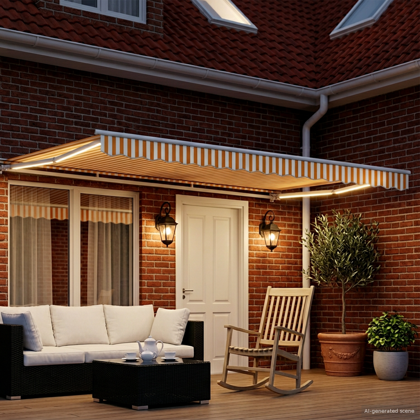 Manual Awning Frame with LEDs Yellow and White 4 x 2 m
