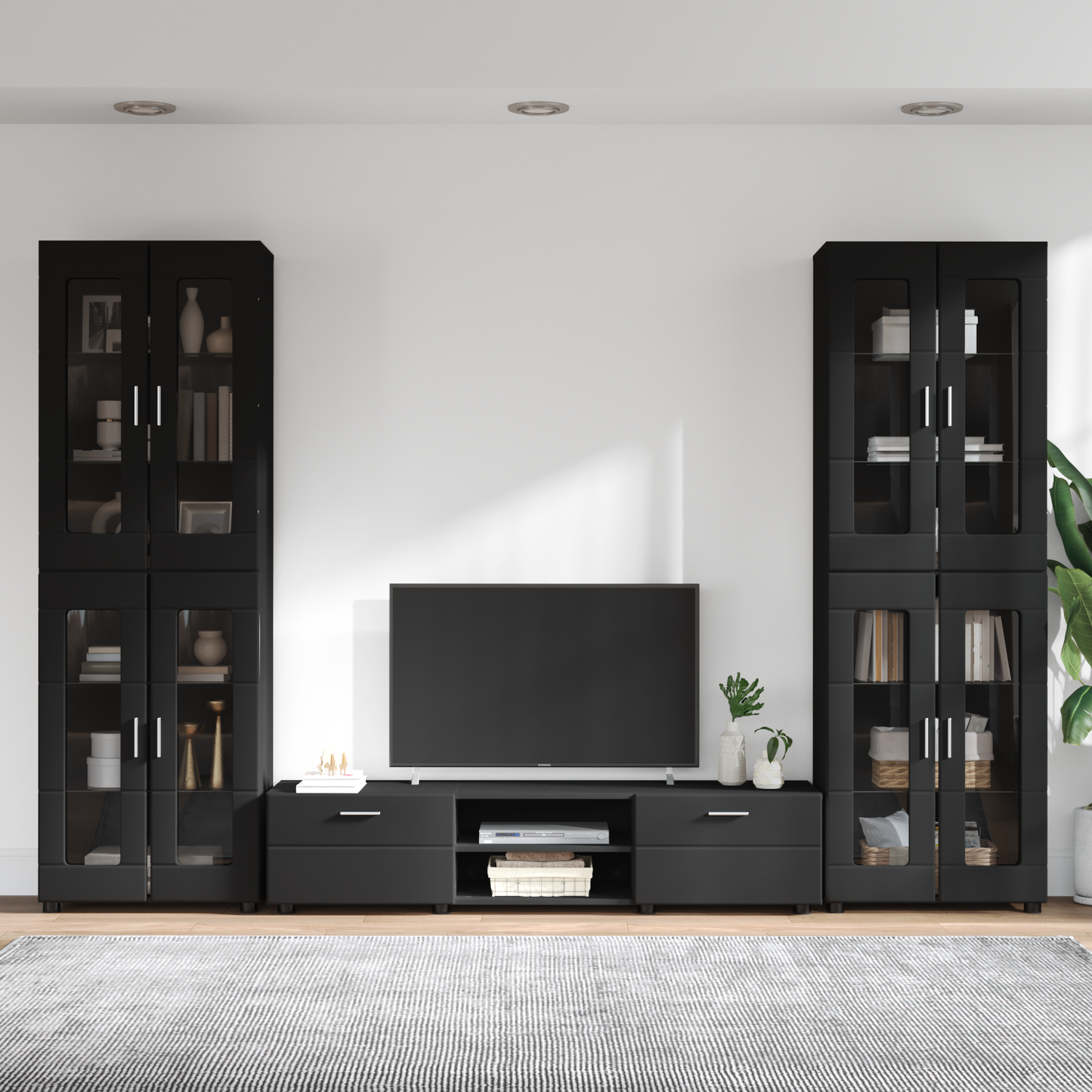 TV Cabinet Set with Drawer FLORIN 3 pcs Black Engineered Wood