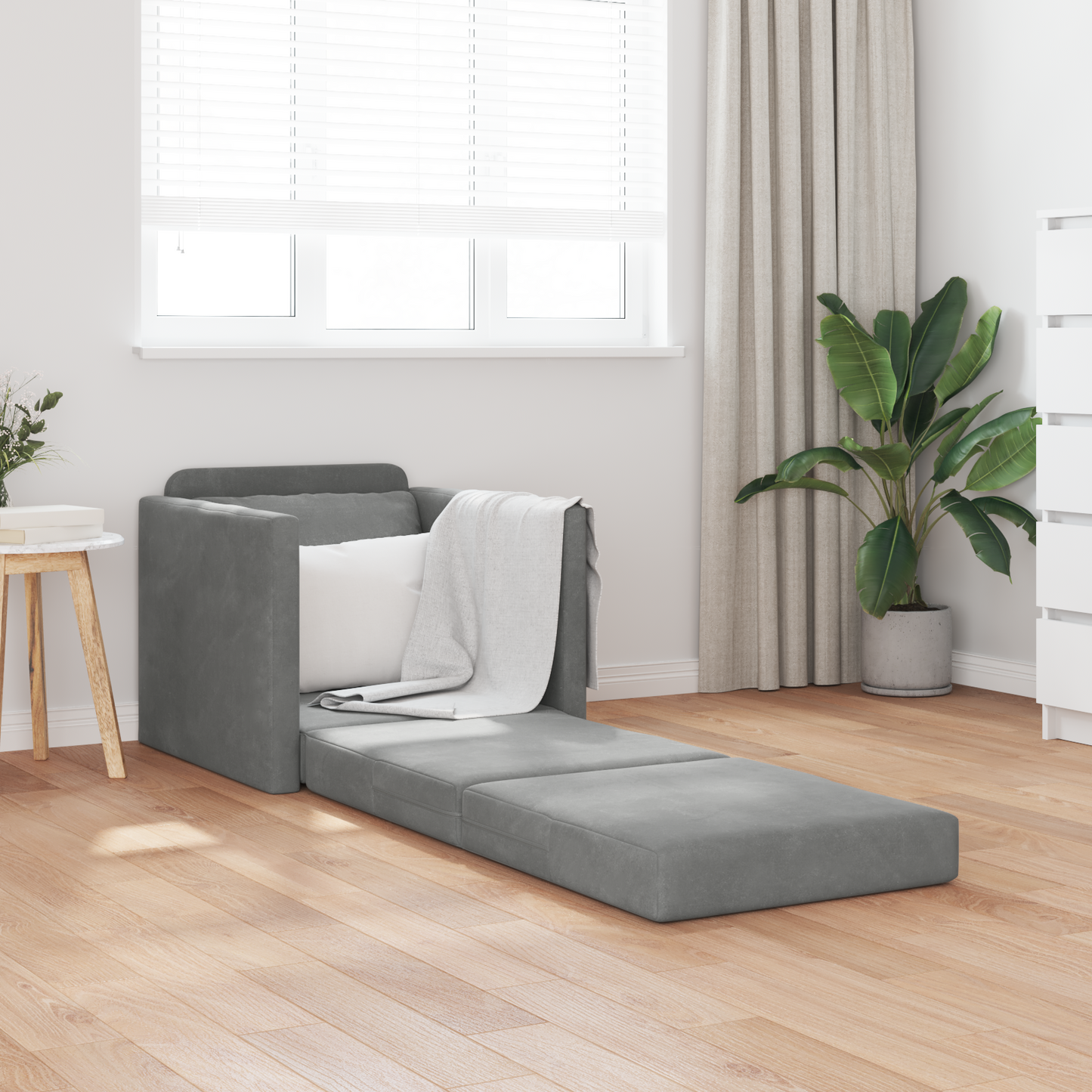 Folding Sofa Bed Dark Grey 74 x 77 x 81 cm Velvet