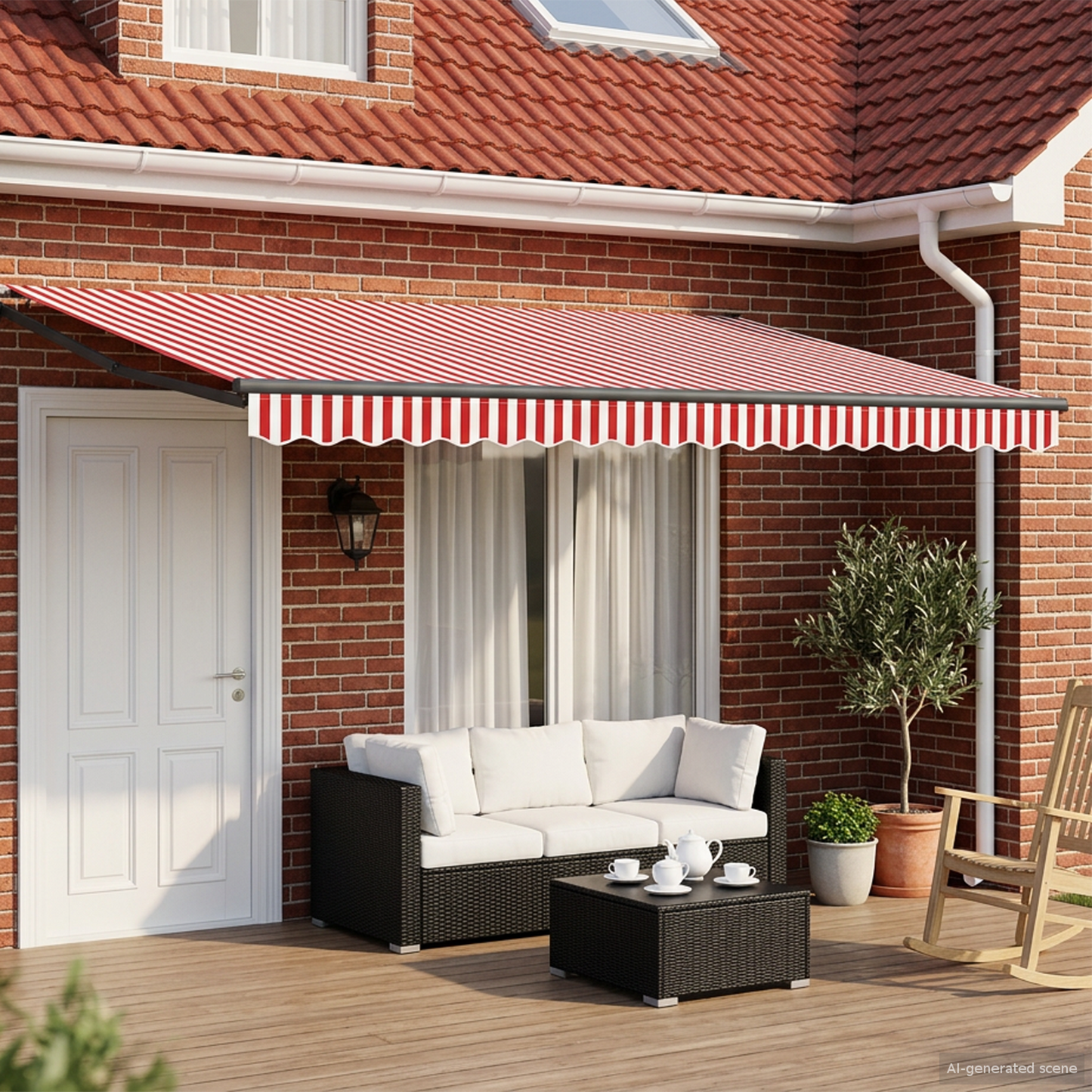 Electric Retractable Awning Red, White and Anthracite 5 x 3 m