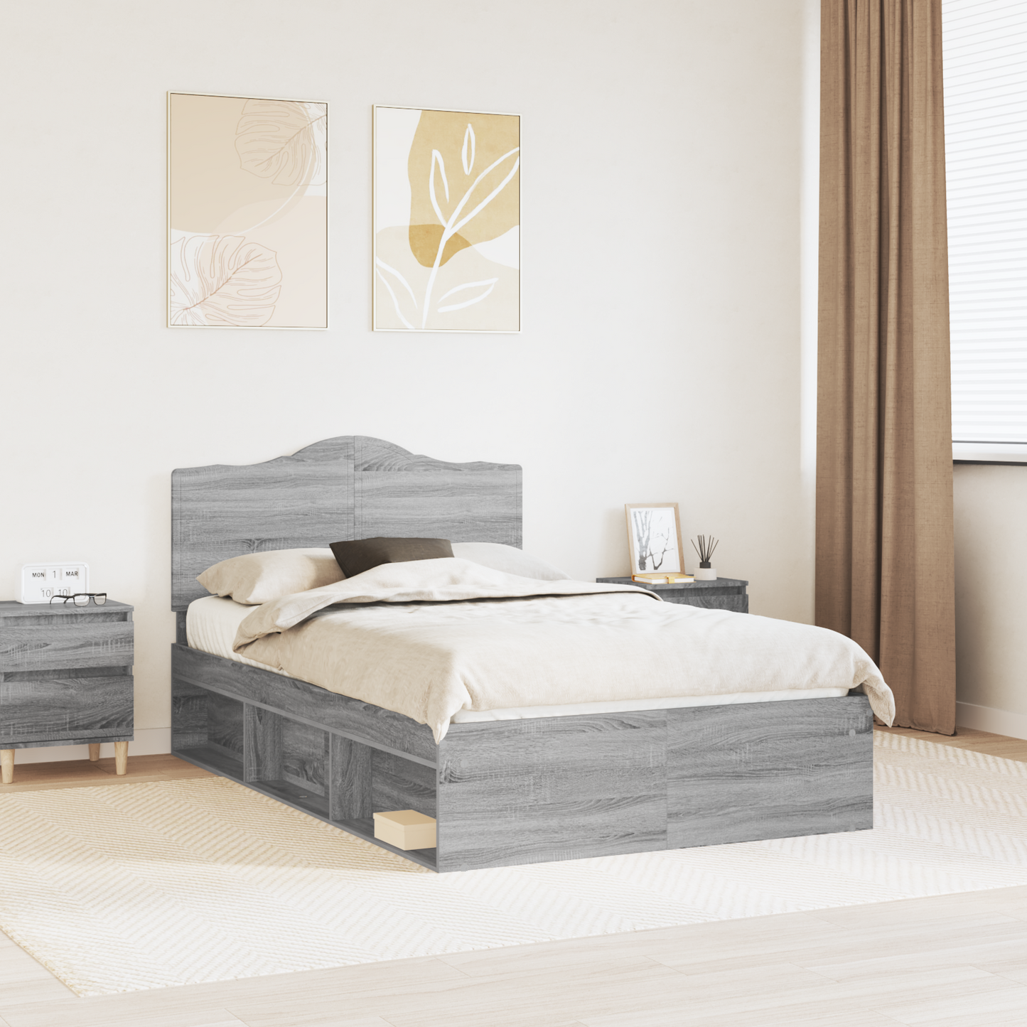 Bed Frame Grey Sonoma 120 x 190 cm Solid Pine Wood