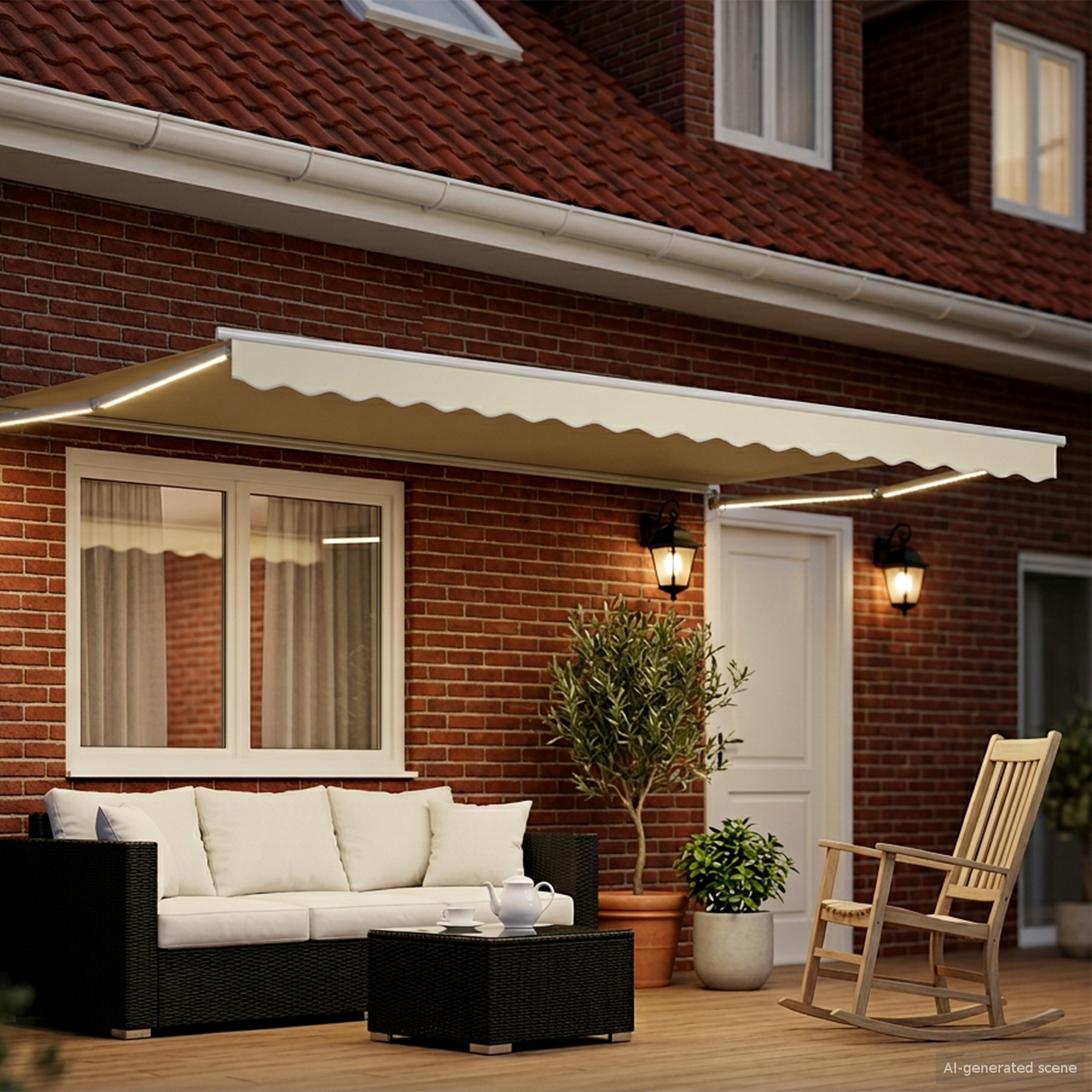 Manual Retractable Awning with LEDs Cream and White 4.5 x 3 m