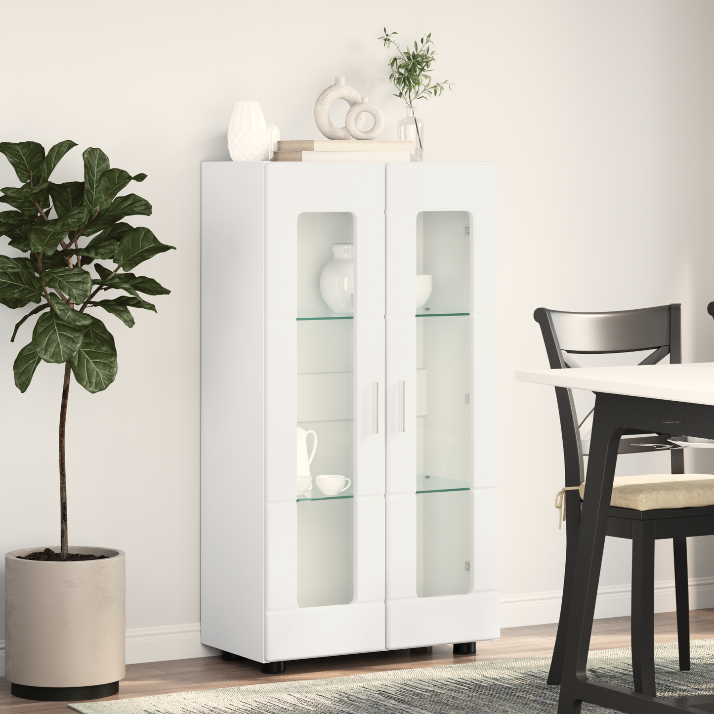 Sideboard with Shelf FLORIN High Gloss White 55.5 x 29 x 100 cm