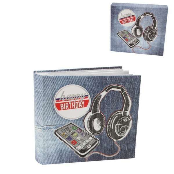 Trendy Denim &amp; MP3 player design \'Happy Birthday\' Photo Album