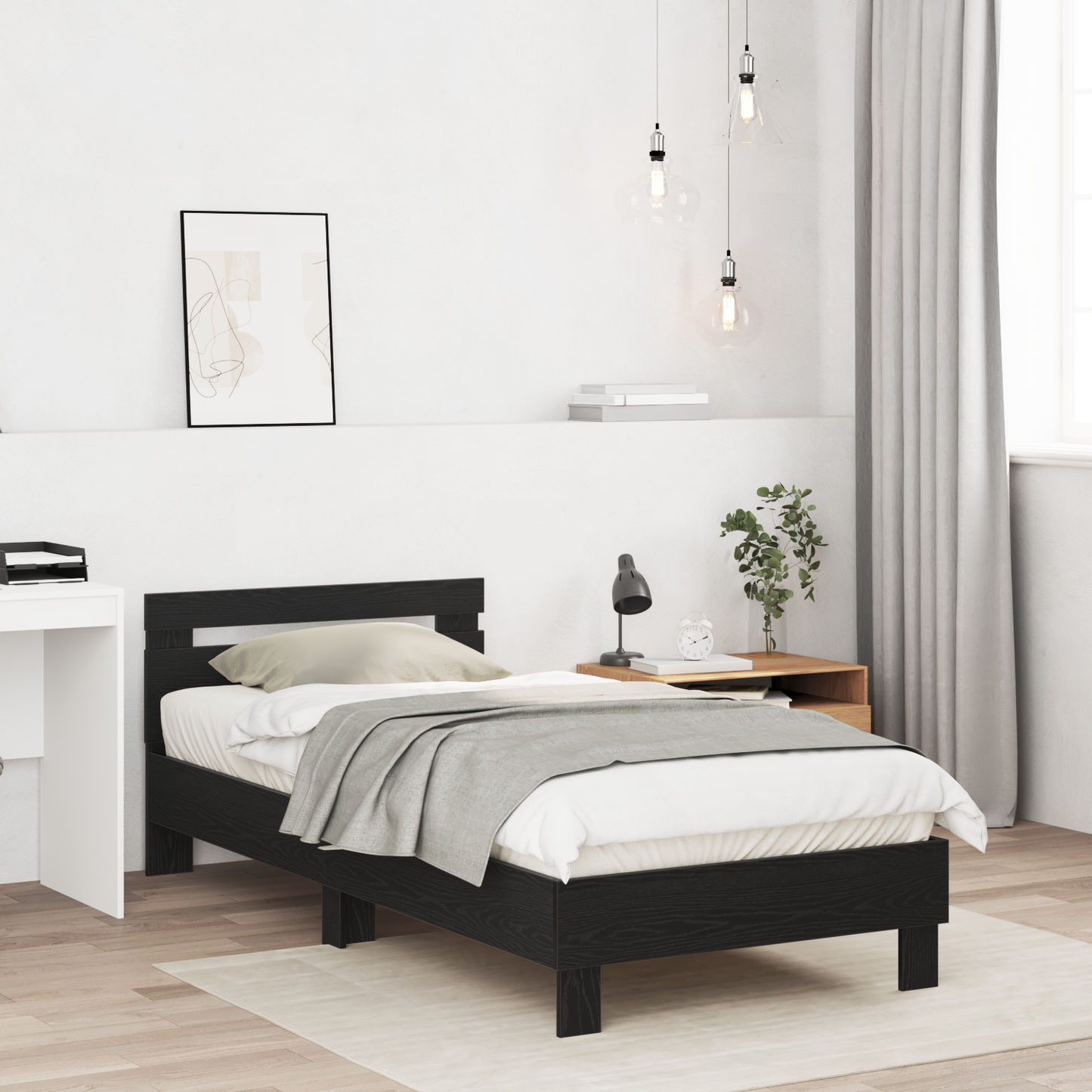 Bed Frame with Headboard Black Oak 80 x 200 cm Engineered Wood