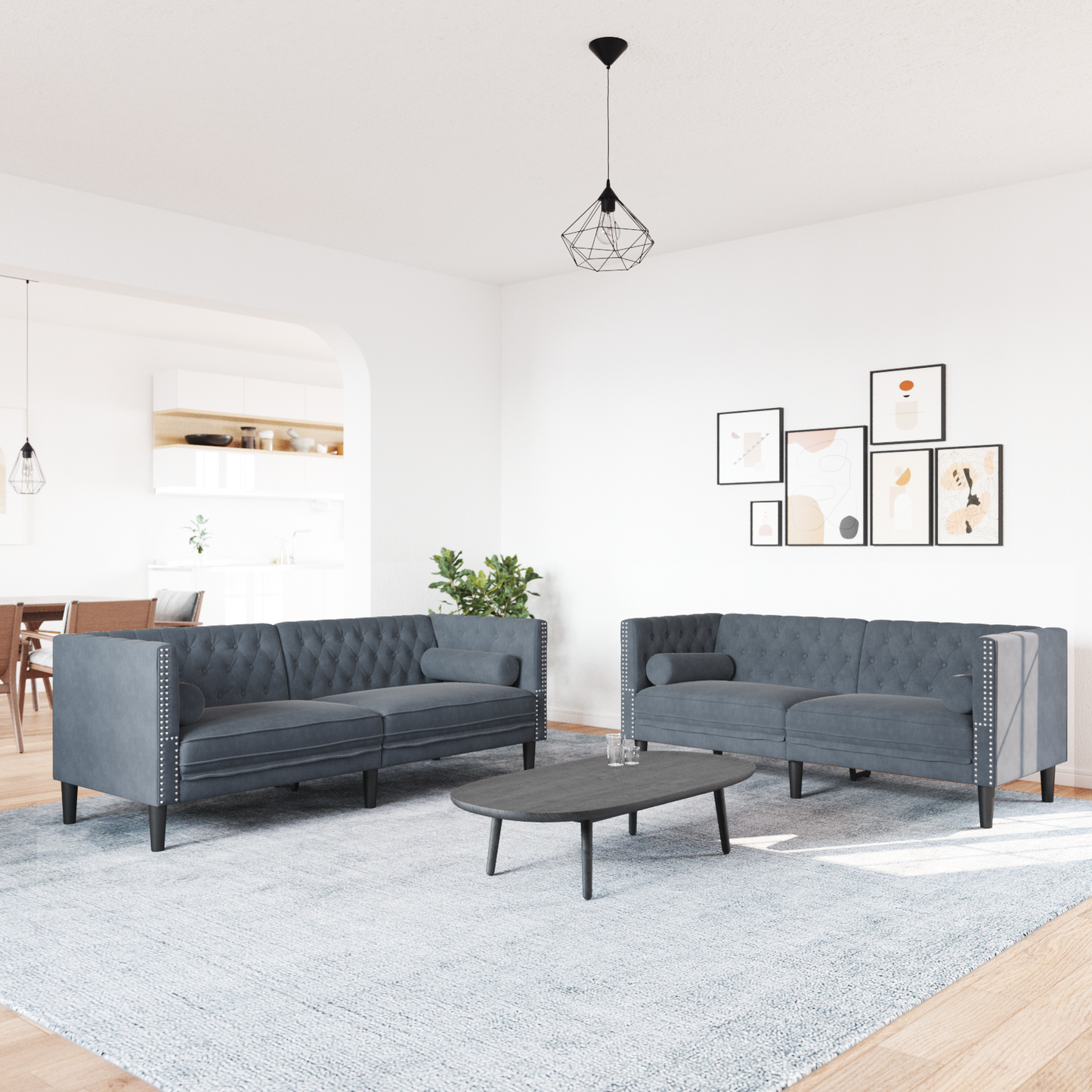 Living Room Couch 2 pcs Dark Grey 194 x 74.5 x 70.5 cm Velvet