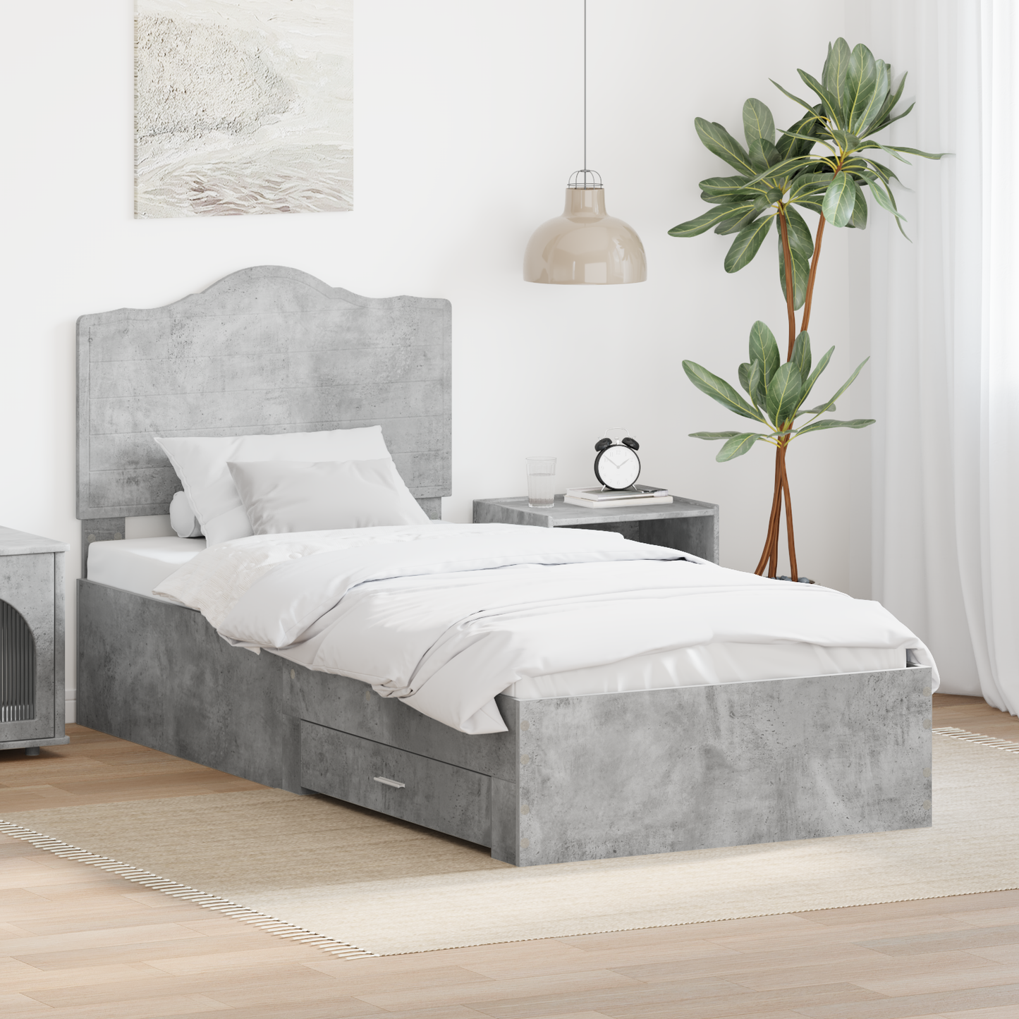 Bed Frame with Drawer Concrete Grey 90 x 200 cm Engineered Wood