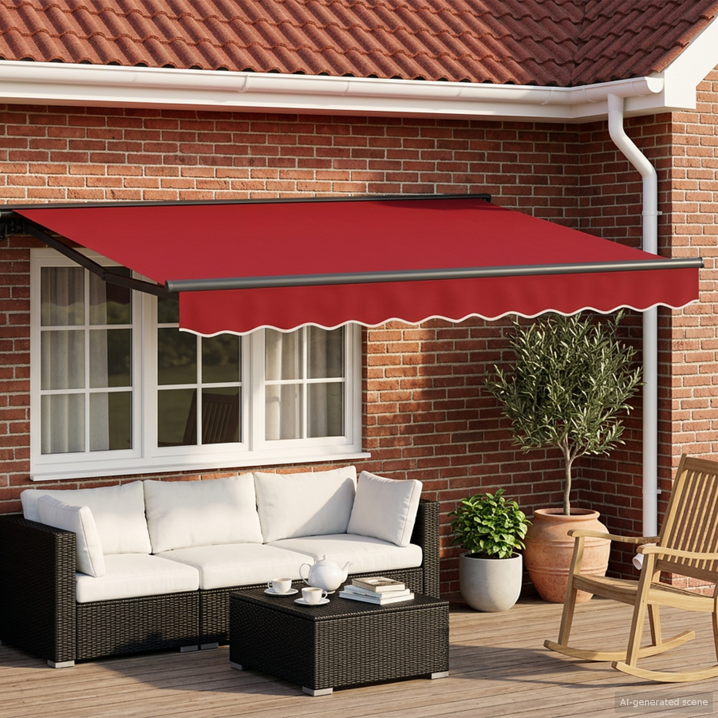 Manual Awning Frame with LEDs Red and Anthracite 3.5 x 2.5 m
