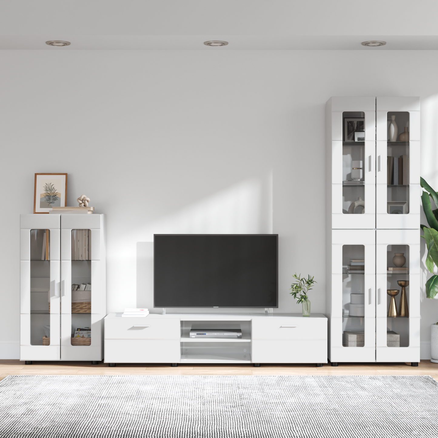 TV Cabinet Set FLORIN 3 pcs High Gloss White Engineered Wood