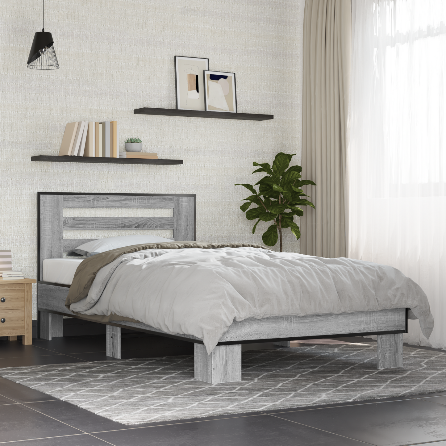 Bed Frame with Headboard Grey Sonoma 80 x 200 cm