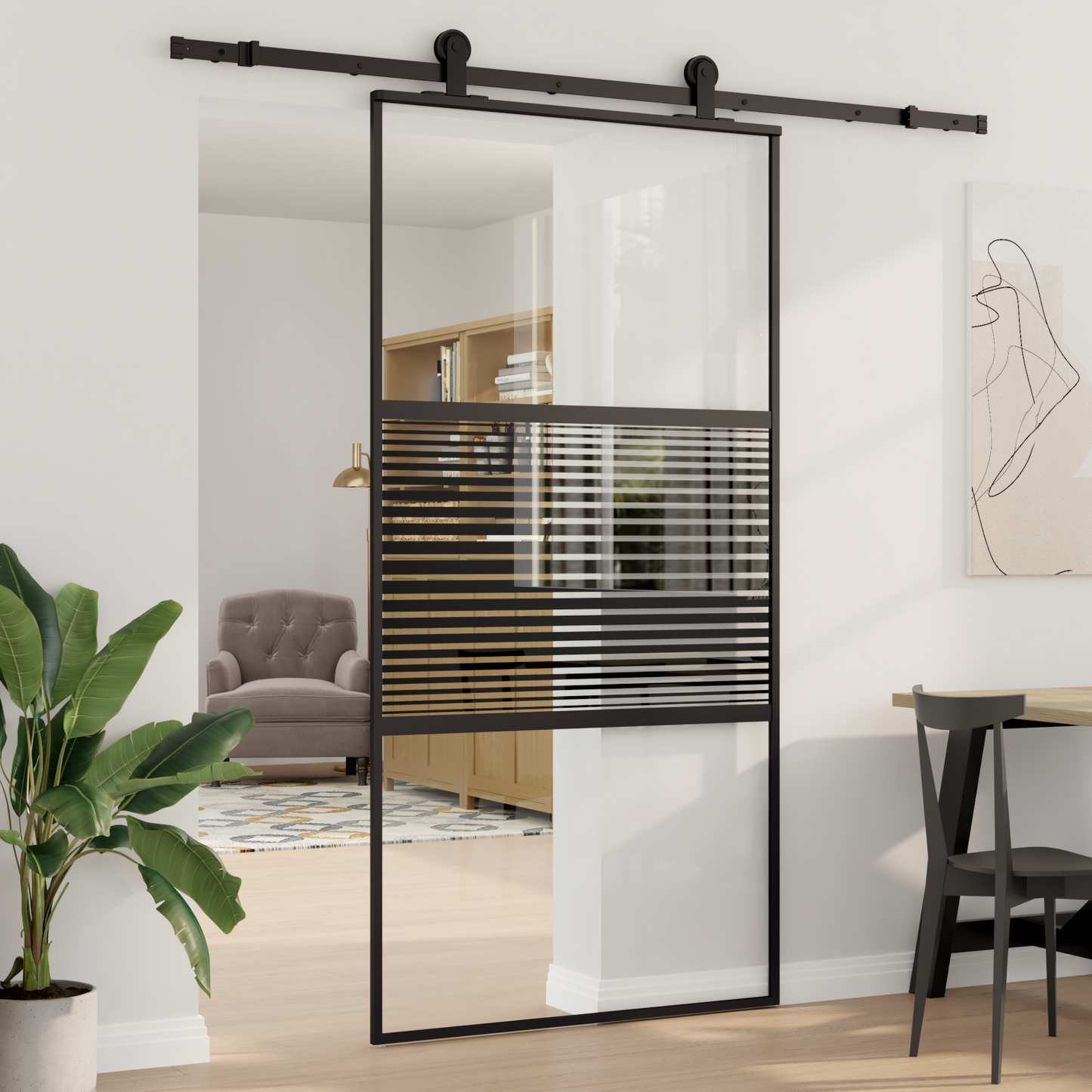 Glass Door Striped Black 102.5 x 2 x 205 cm Aluminium