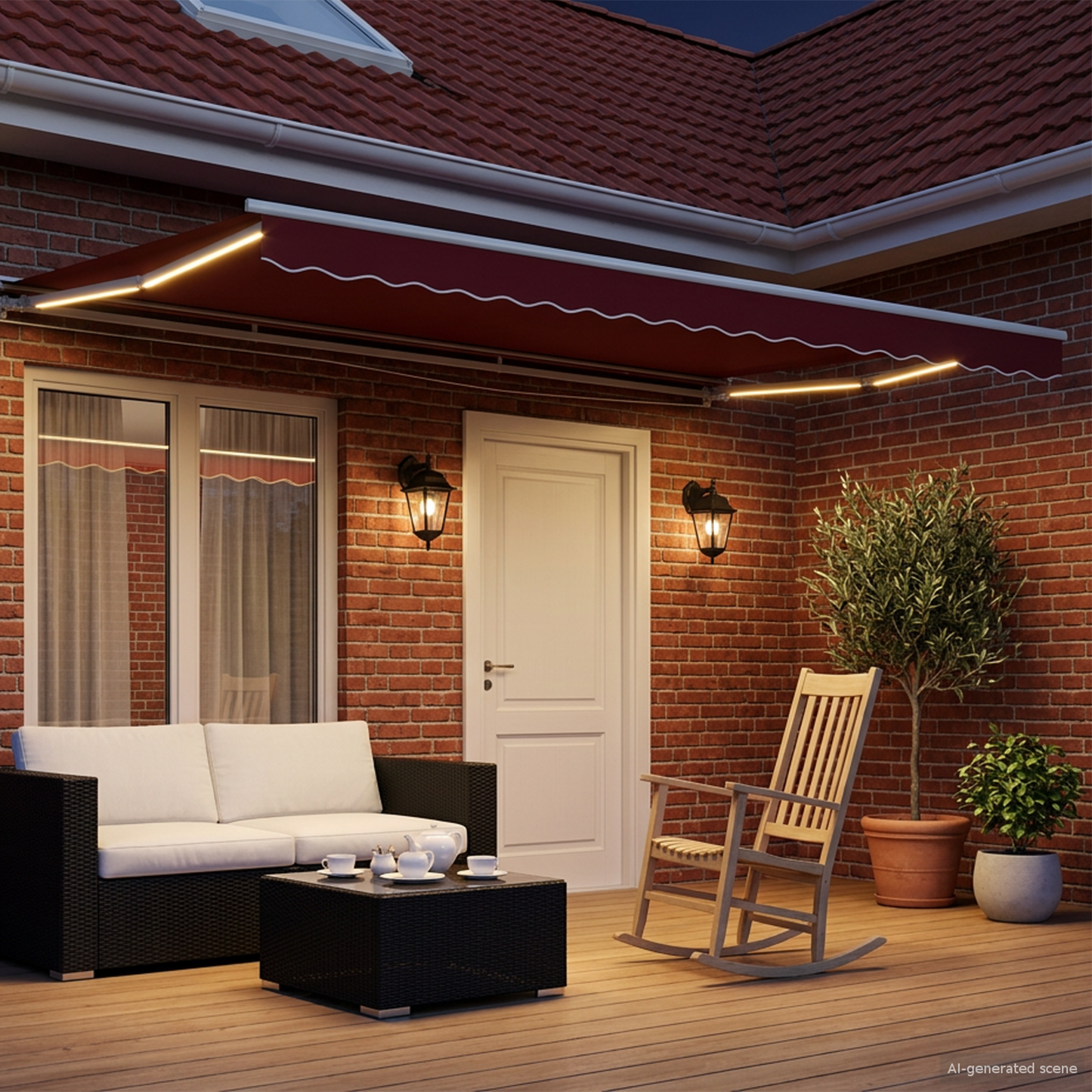 Manual Awning Frame with LEDs Red and White 4 x 3 m