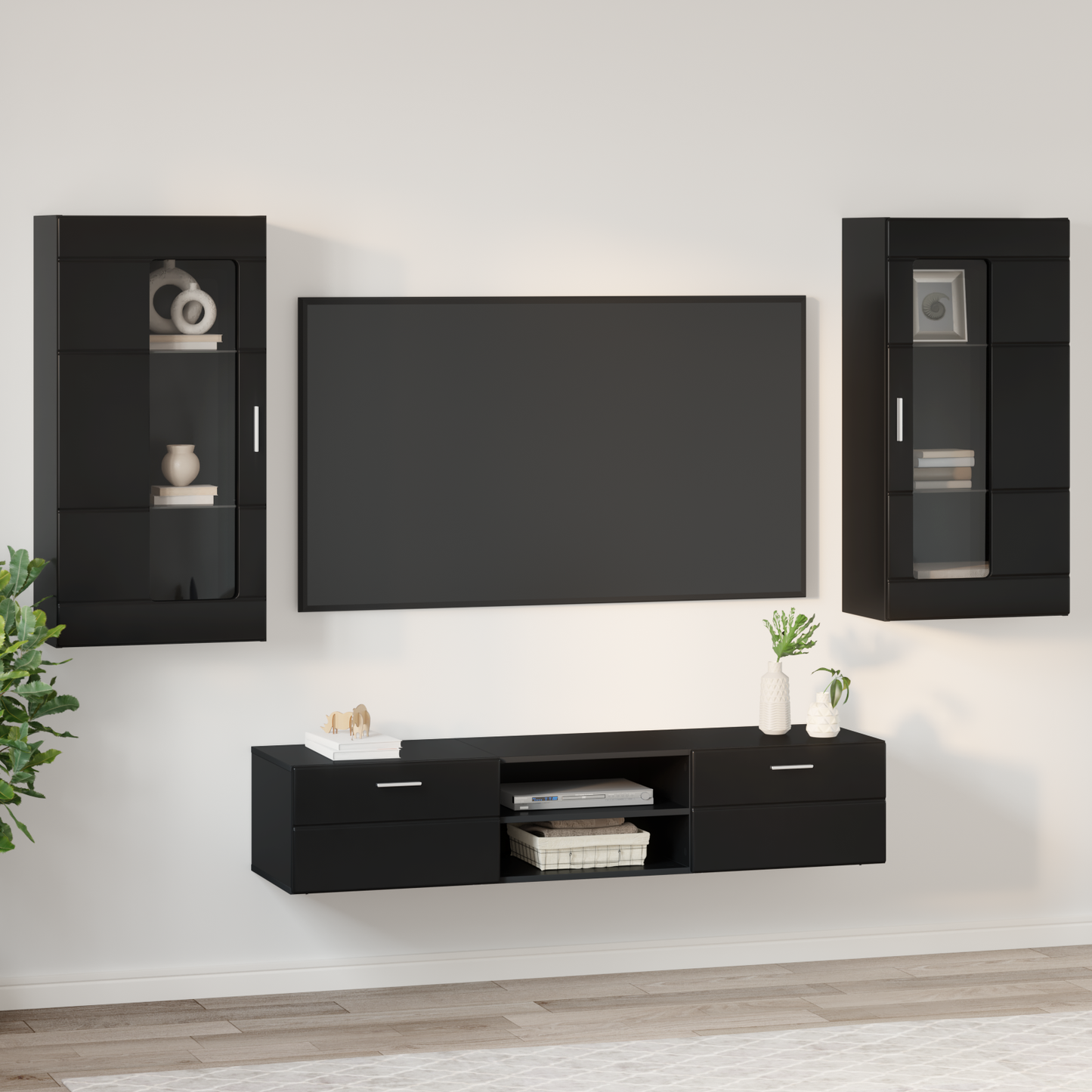TV Cabinet Set with Drawer FLORIN 3 pcs Black Engineered Wood