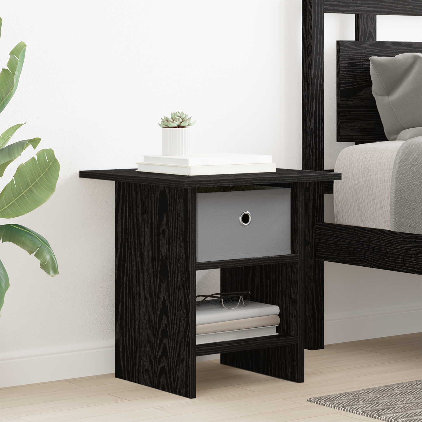 Bedside Table Black Oak 41 x 40 x 45 cm Engineered Wood
