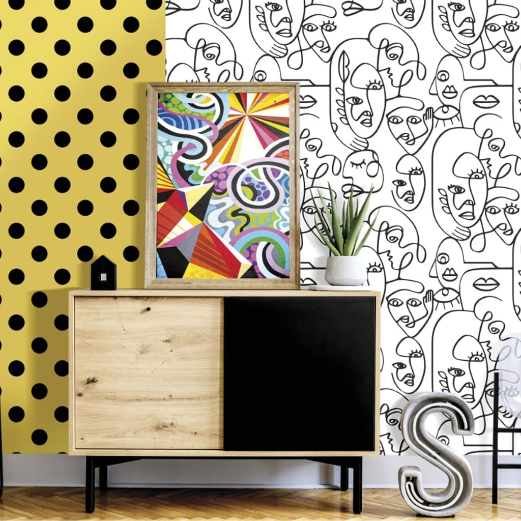 Noordwand Wallpaper Friends & Coffee Line Art Faces White and Black