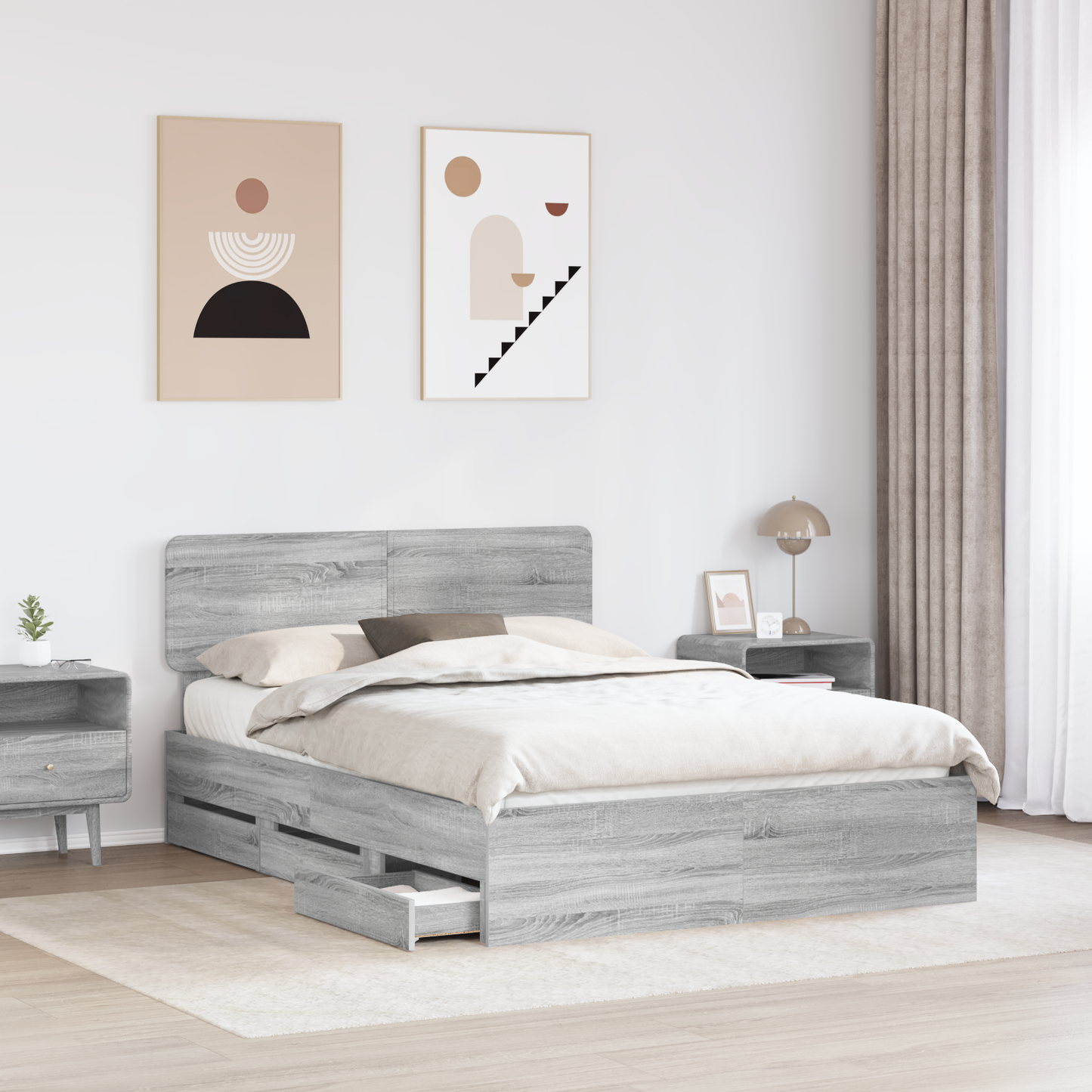 Bed Frame with Drawer Grey Sonoma 140 x 200 cm Engineered Wood