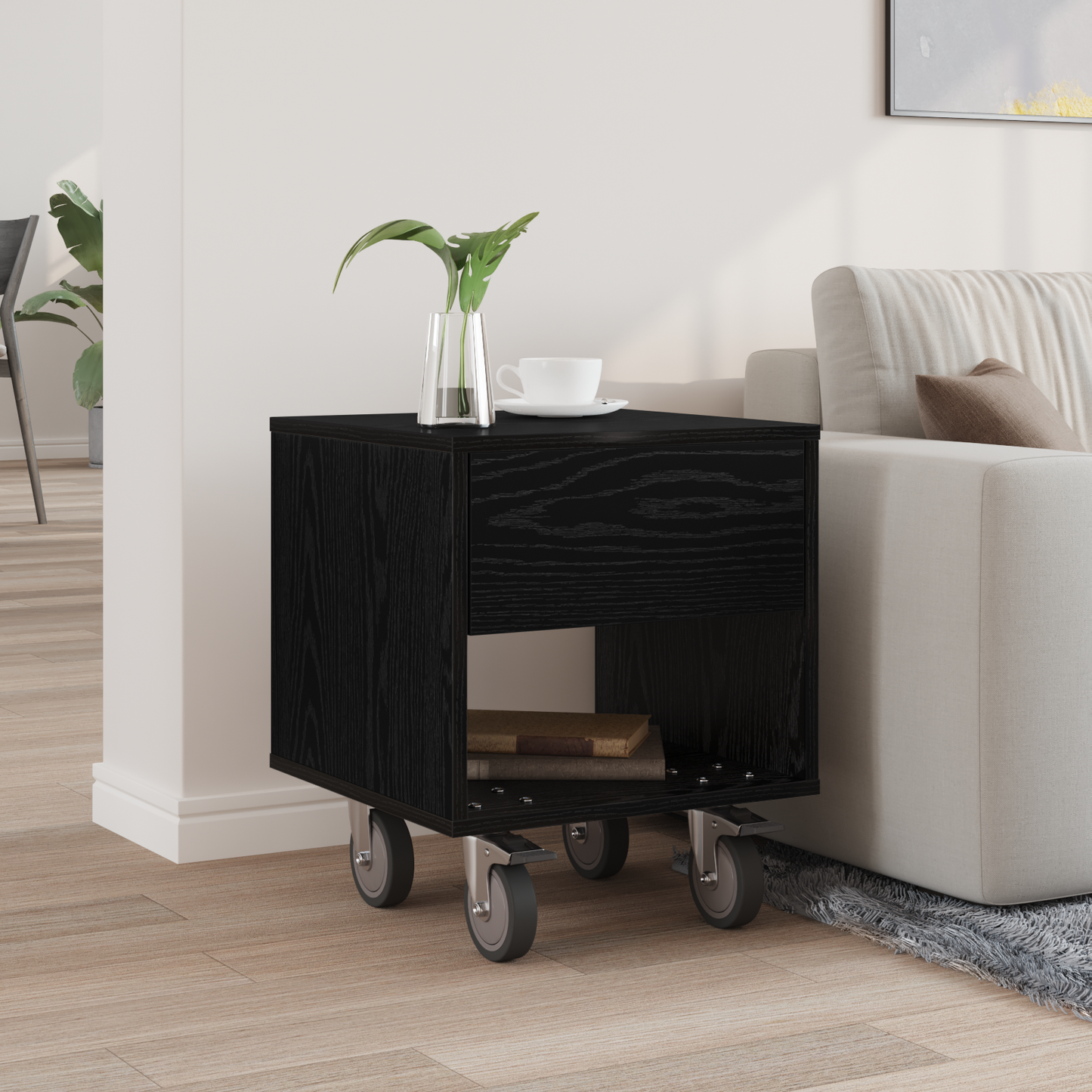 Bedside Table Black Oak 40.5 x 40 x 48 cm Engineered Wood