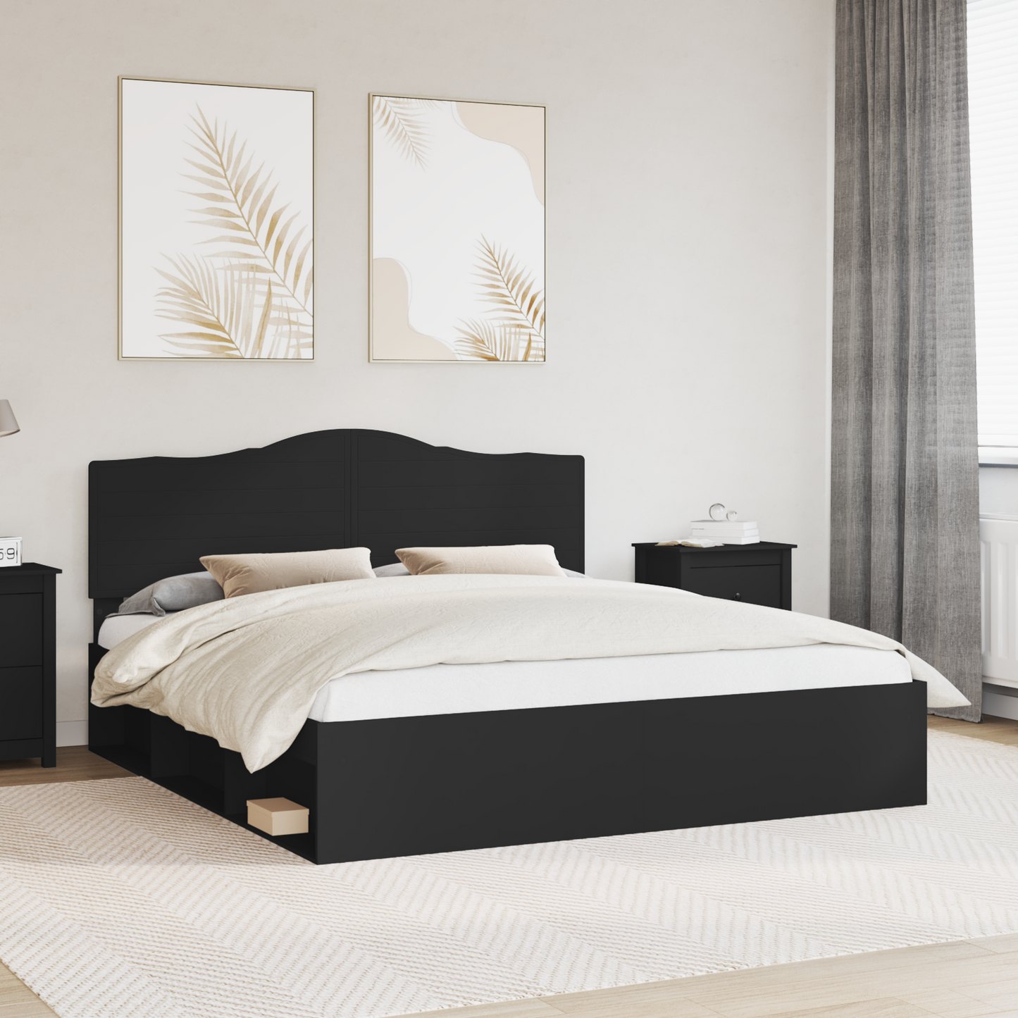 Bed Frame with Headboard Black 180 x 200 cm Solid Pine Wood