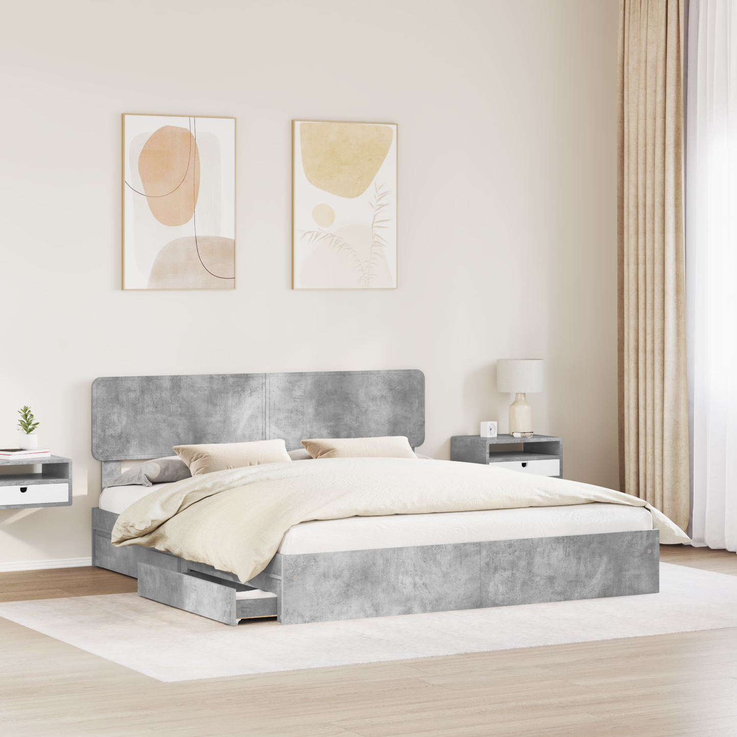 Storage Bed Concrete Grey 200 x 200 cm Engineered Wood