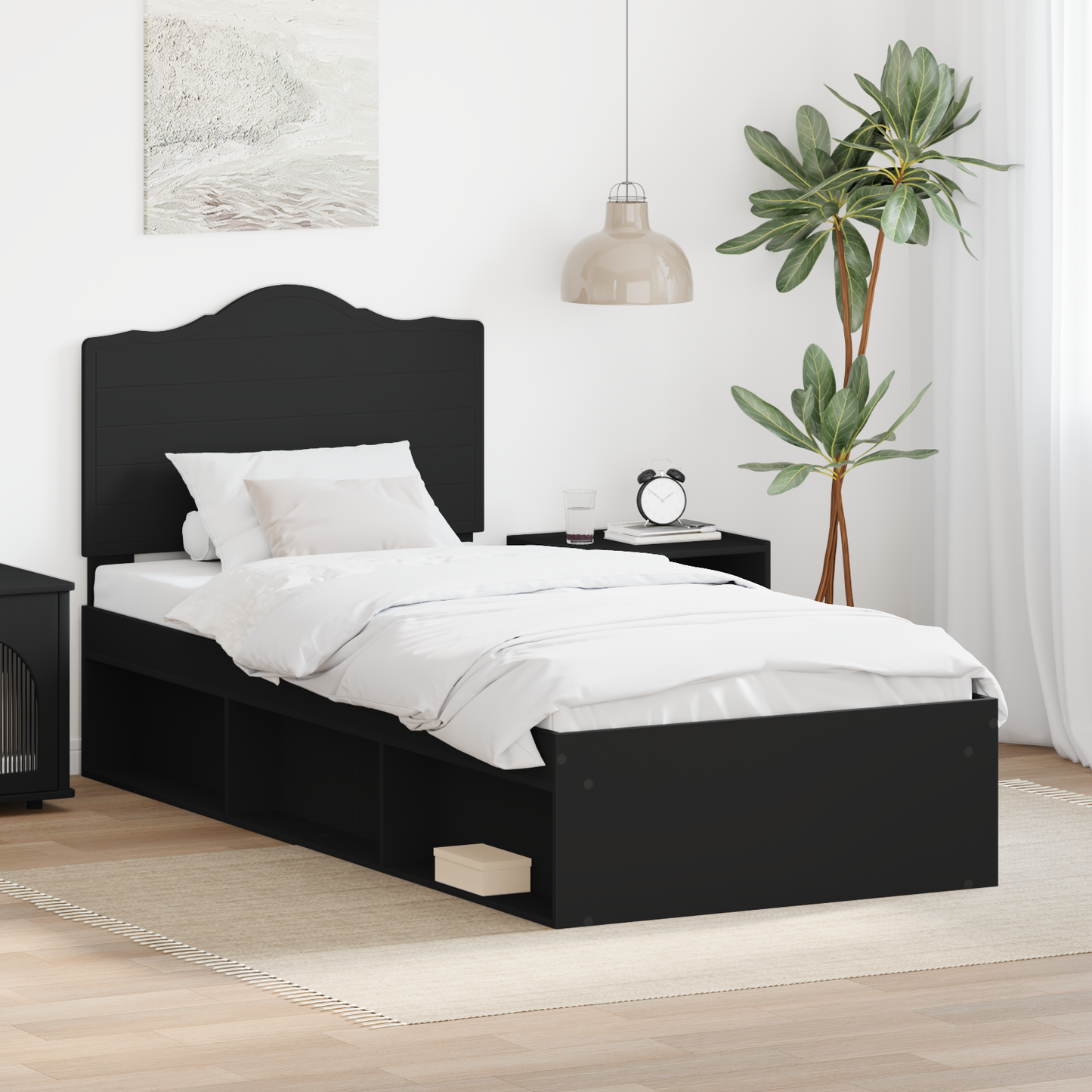 Bed Frame with Headboard Black 90 x 190 cm Solid Pine Wood