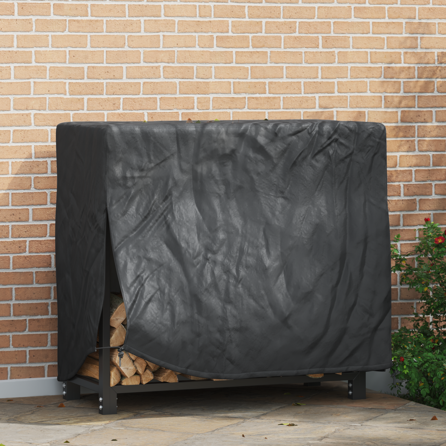 Firewood Rack Cover Black 61 x 122 x 106 cm 420D Oxford fabric