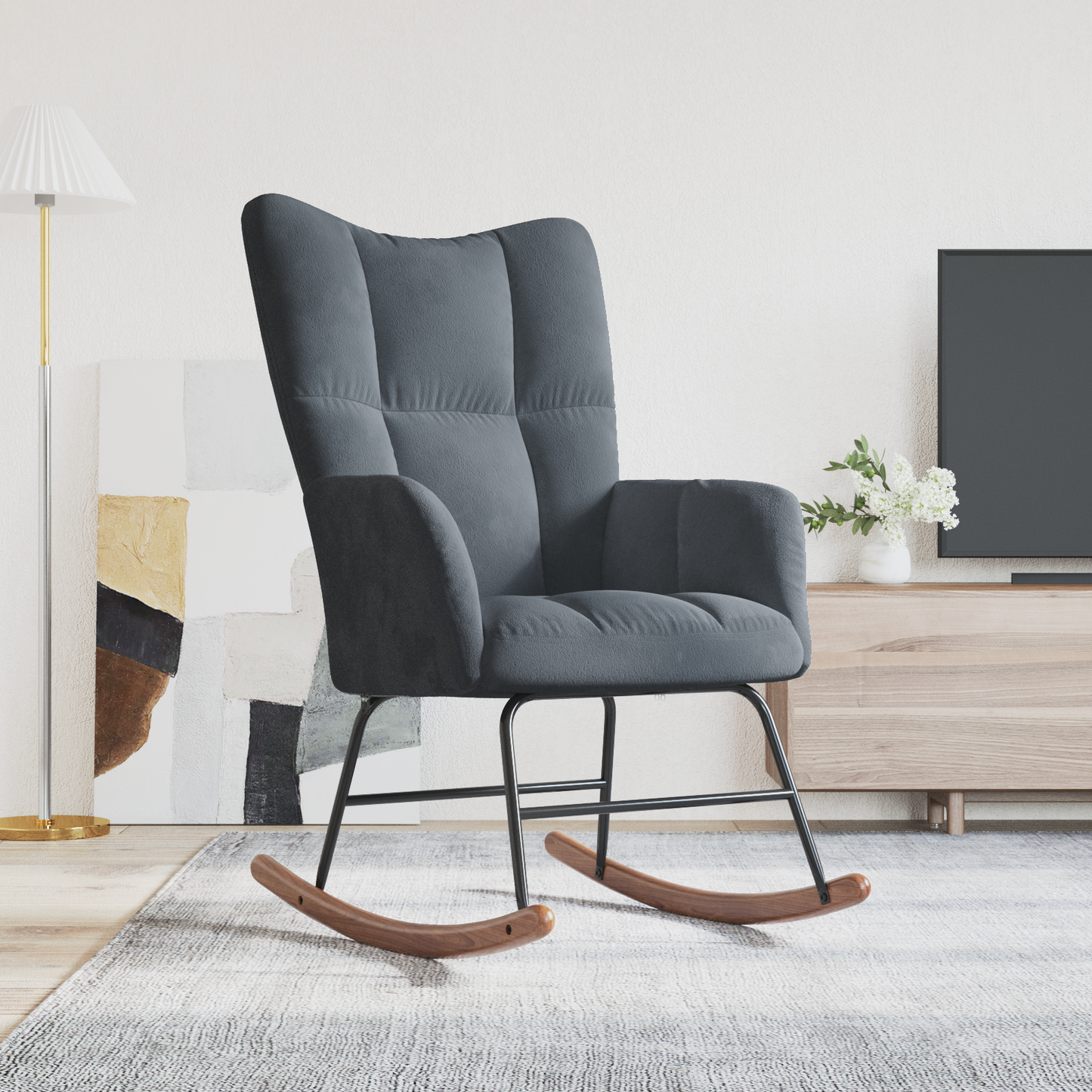 Rocking Chair Dark Grey 78 x 61 x 98 cm Velvet