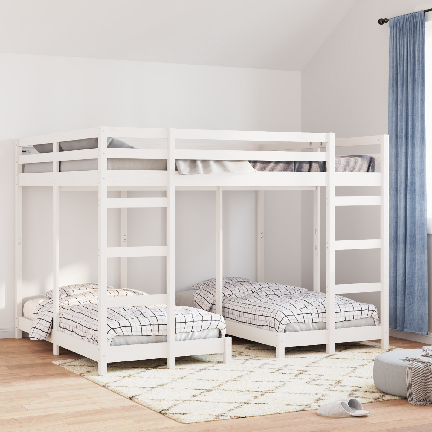 Triple Bunk Bed Frame White 160 x 200 cm Solid Pine Wood