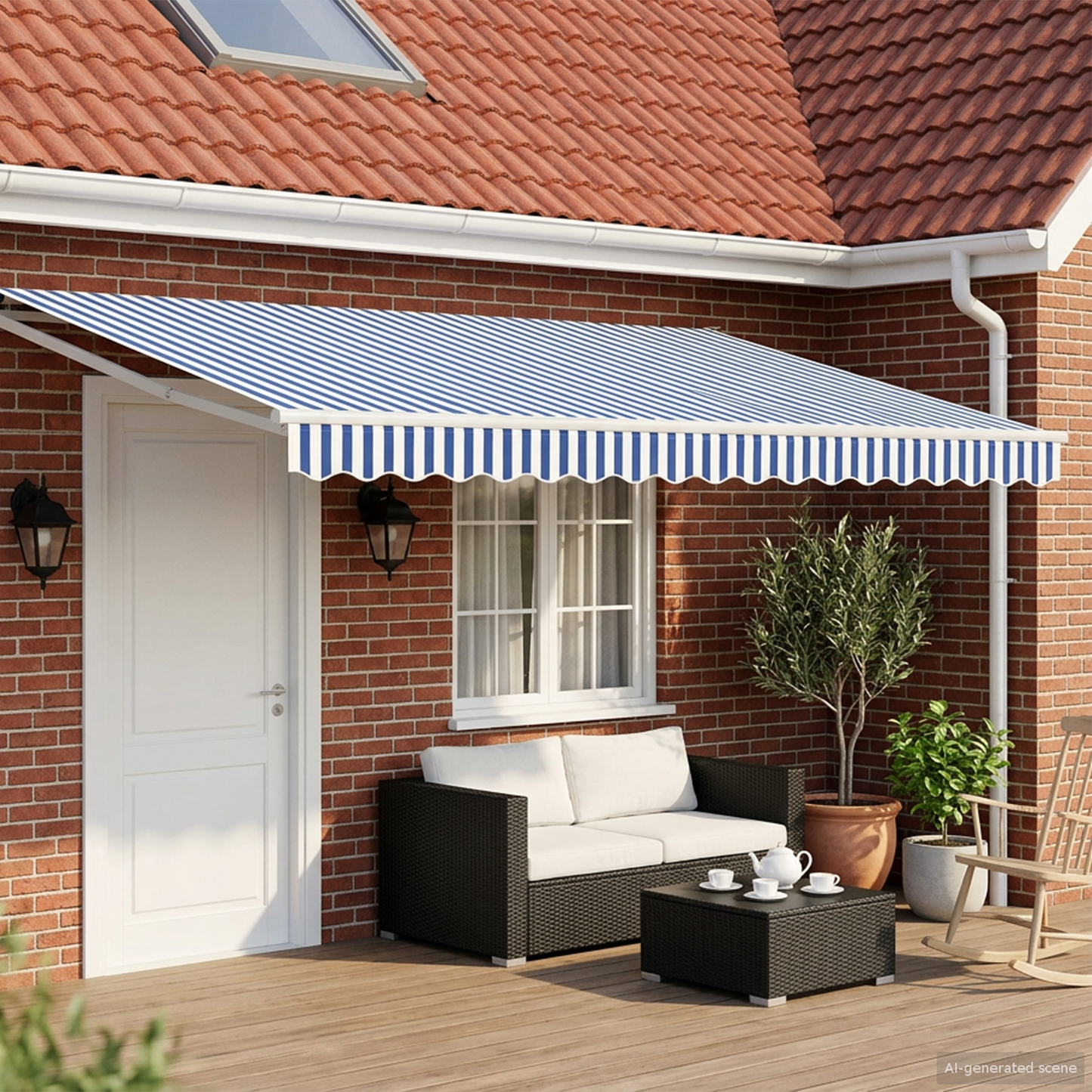 Electric Retractable Awning Blue and White 5 x 3 m