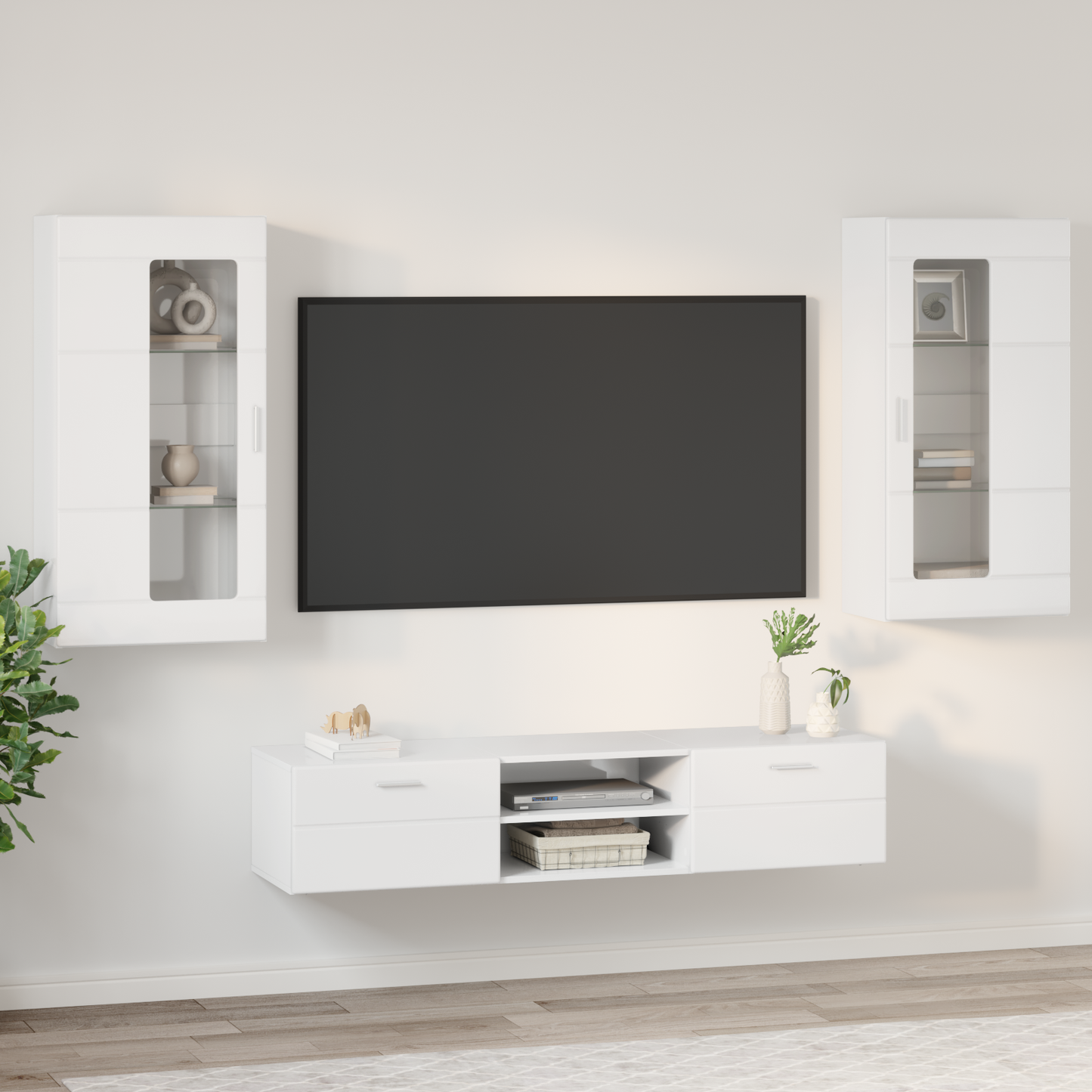 TV Cabinet Set FLORIN 3 pcs High Gloss White Engineered Wood