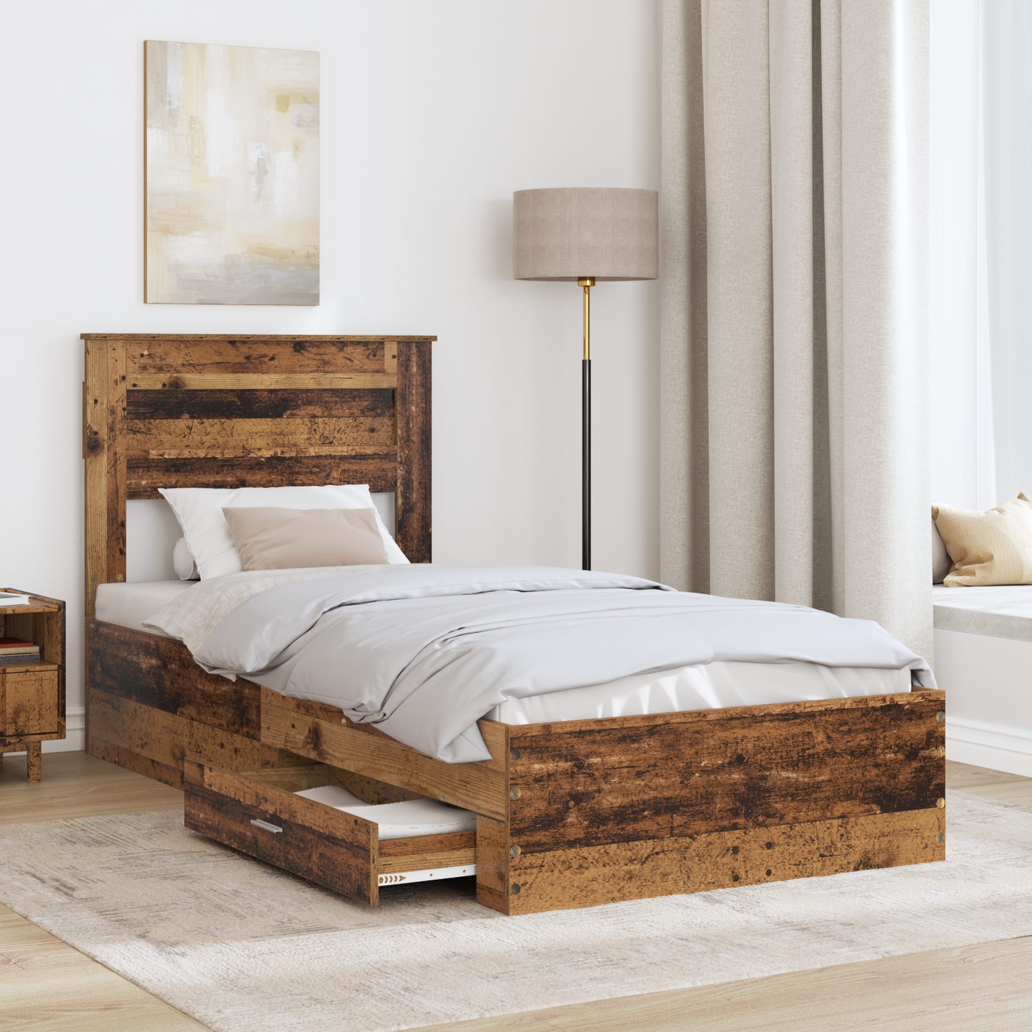 Bed Frame with Headboard Old Wood 90 x 200 cm Engineered Wood