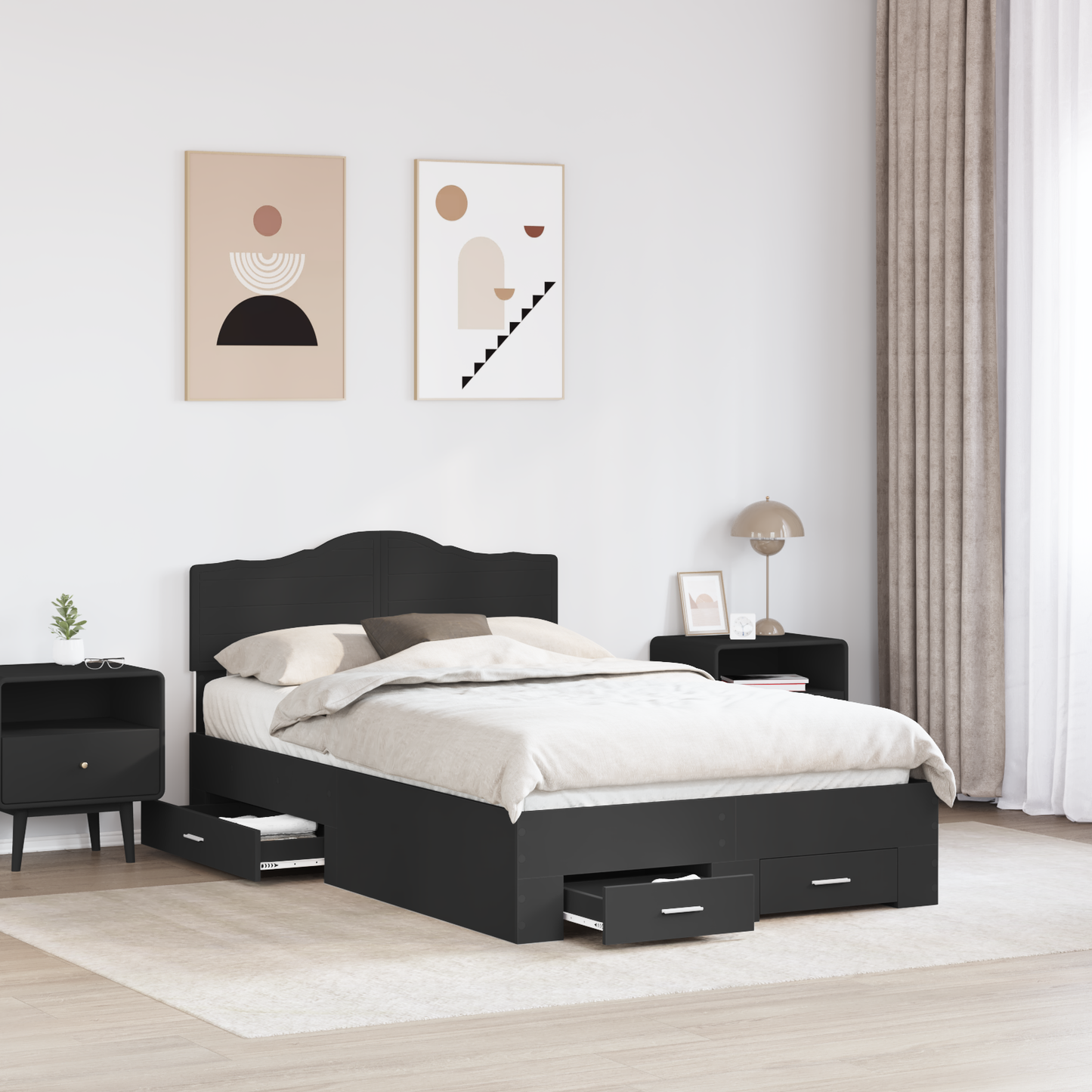 Bed Frame with Headboard Black 135 x 190 cm Engineered Wood