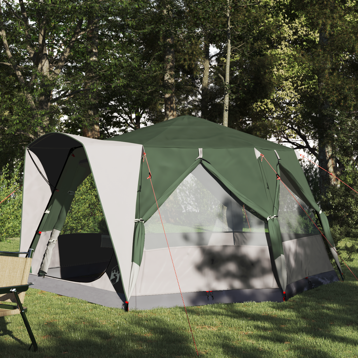 Cabin Tent 5-Person Green and White 333 x 317 x 194 cm
