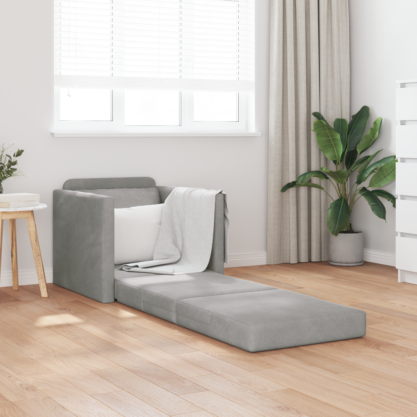 Folding Sofa Bed Light Grey 74 x 77 x 81 cm Velvet