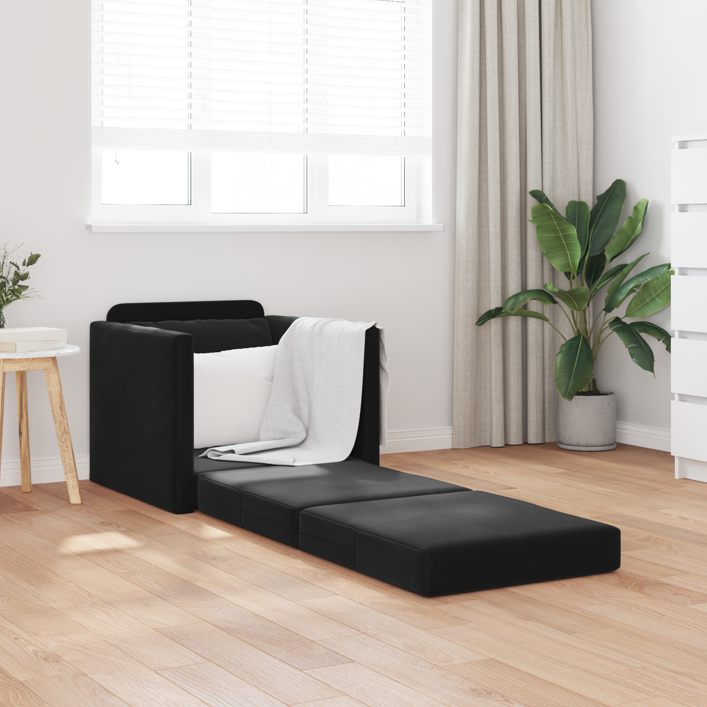 Folding Sofa Bed Black 74 x 77 x 81 cm Velvet
