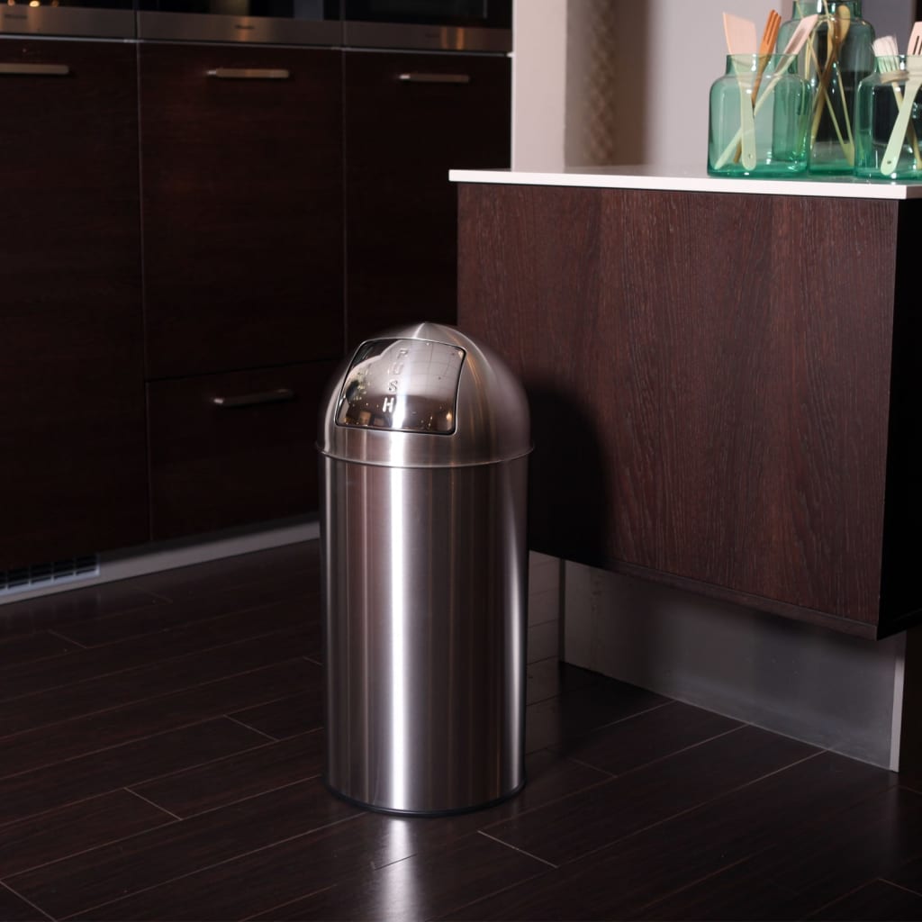 EKO Waste Bin with Push Lid 40 L Matte Silver