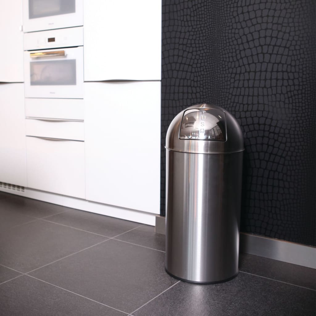 EKO Waste Bin with Push Lid 40 L Matte Silver