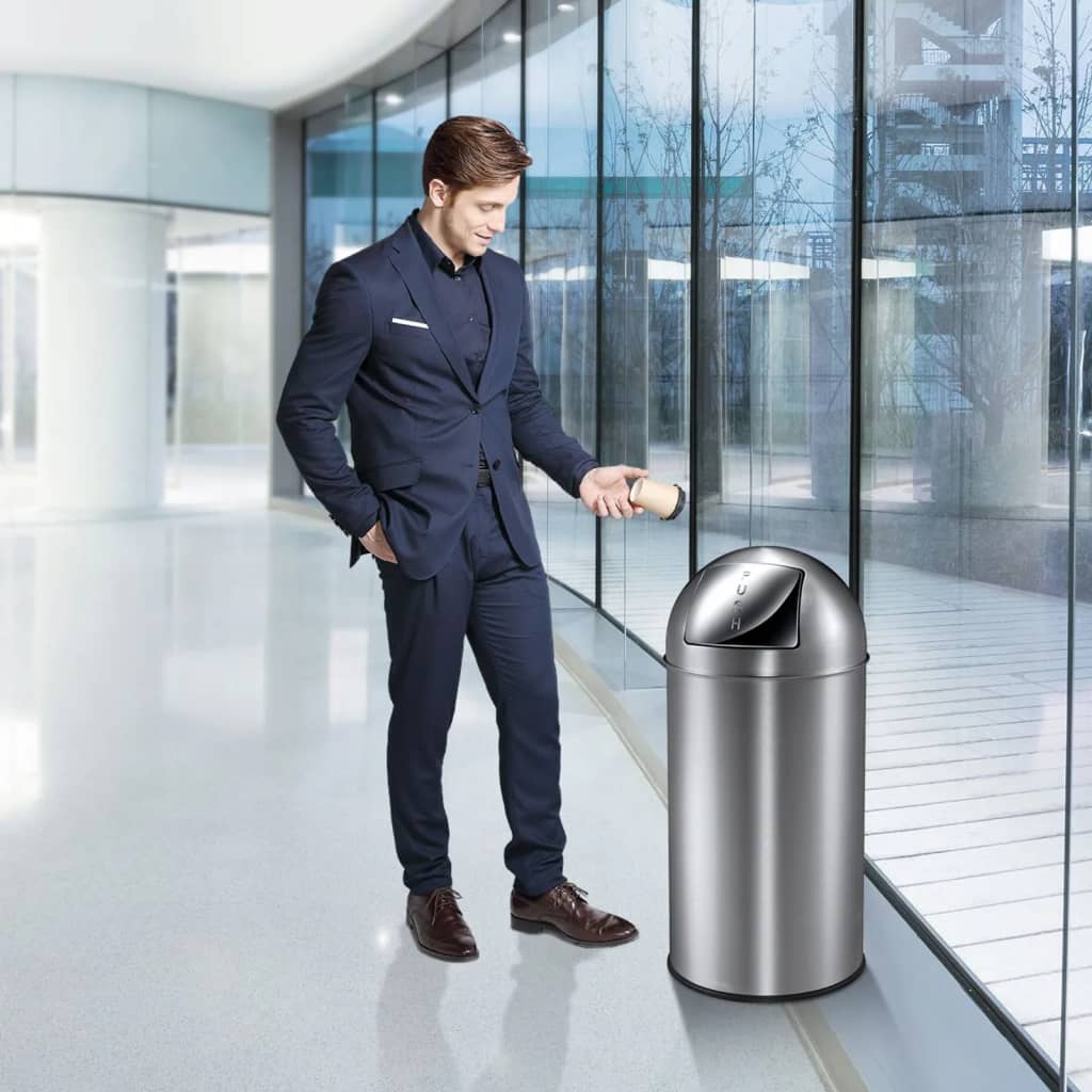 EKO Waste Bin with Push Lid 40 L Matte Silver