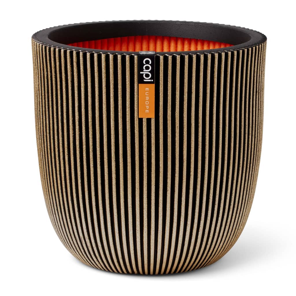 Capi Planter Groove 35x34 cm Black and Gold